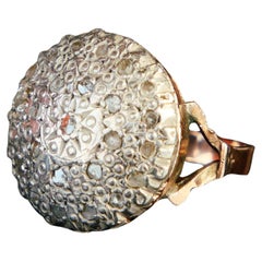 Antique Ring Diamonds solid 9K Yellow Gold Silver Ø 9 US/ 7.2 gr