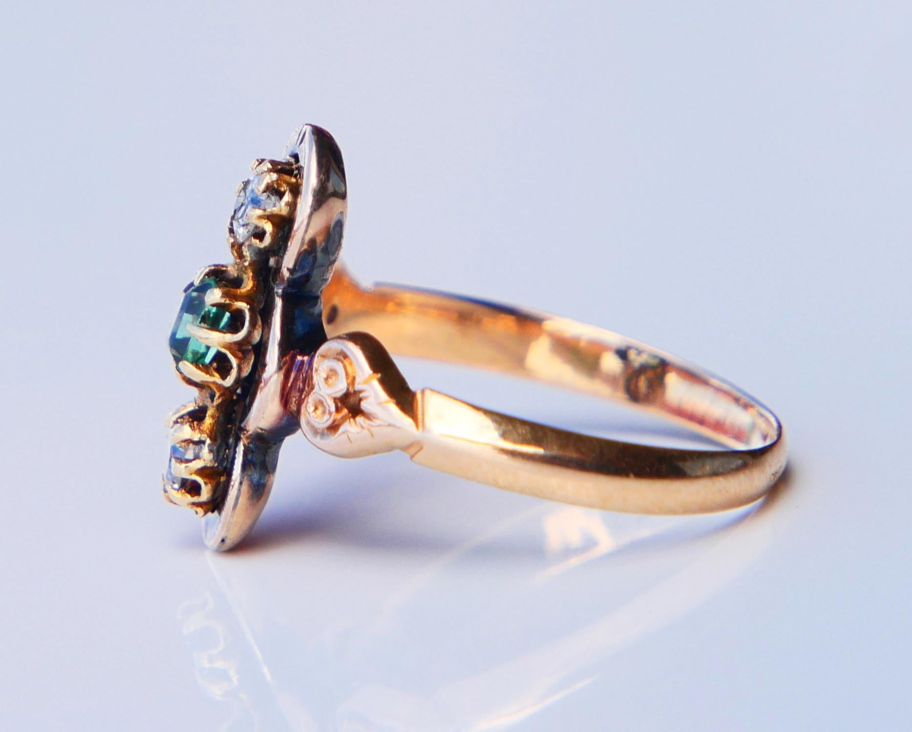 Anello antico con smeraldo e diamanti in oro massiccio 18 carati ØUS6 / 2,4 gr. in vendita 5