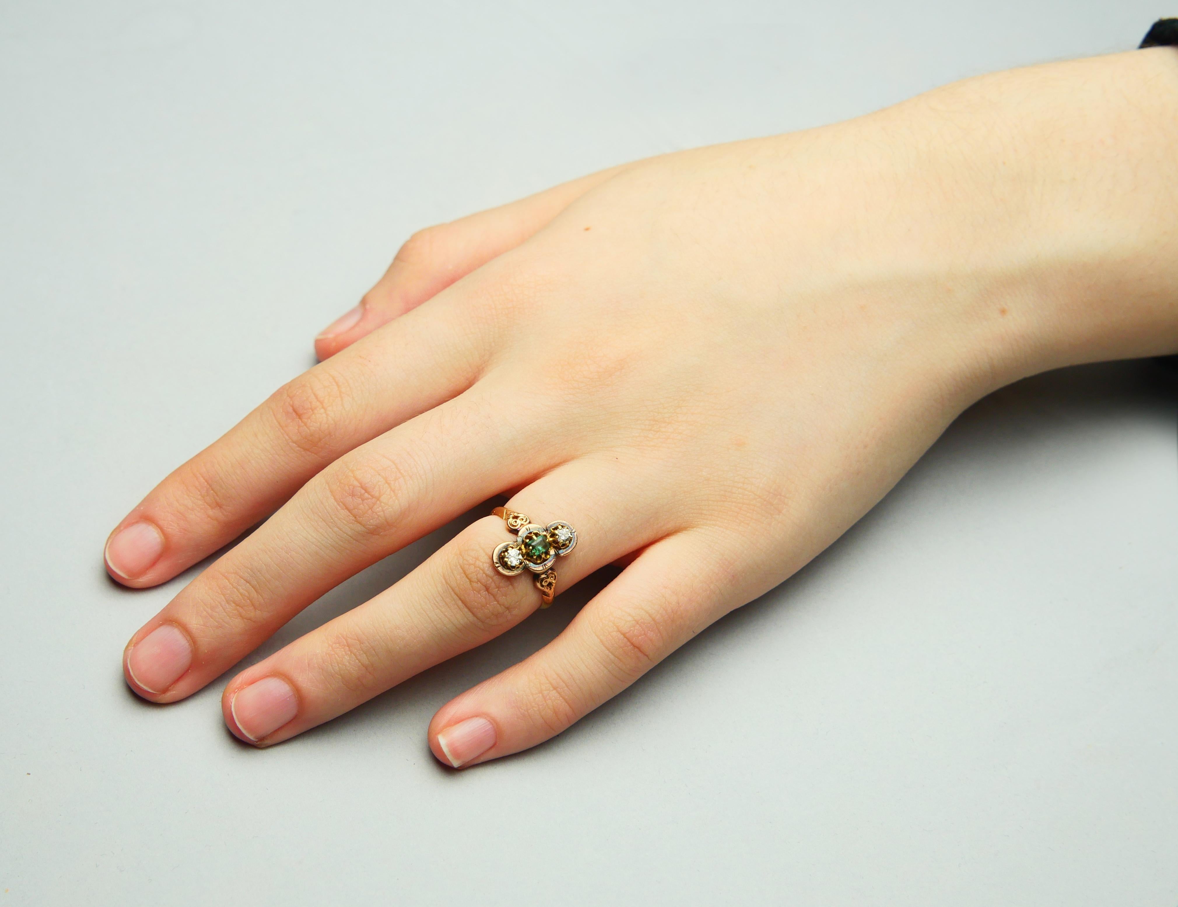 Bague ancienne Emeraude Diamants or massif 18K ØUS6 / 2.4 gr en vente 5