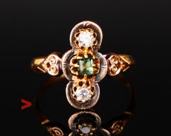 Antique Ring Emerald Diamonds solid 18K Gold ØUS6 / 2.4 gr