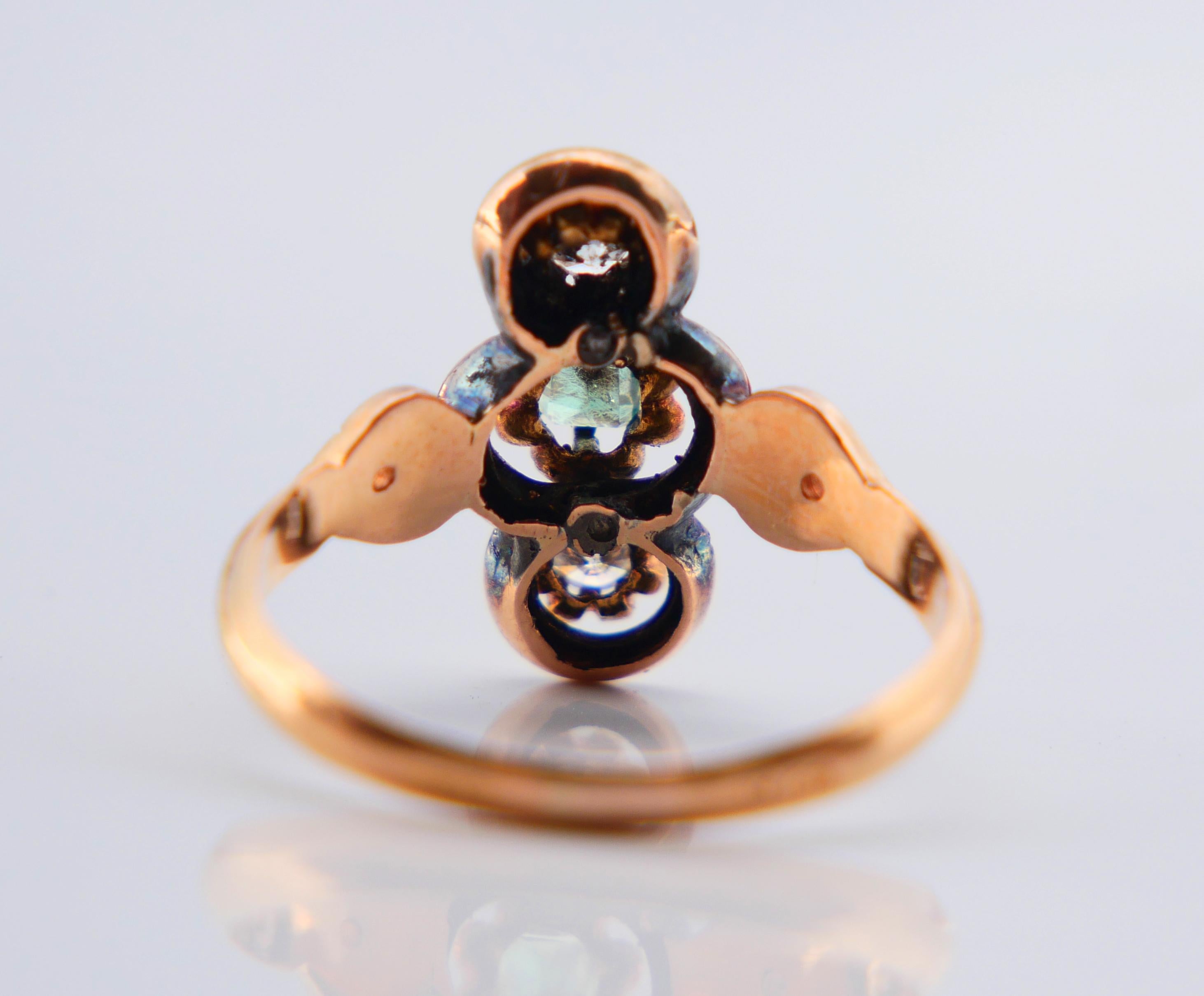 Anello antico con smeraldo e diamanti in oro massiccio 18 carati ØUS6 / 2,4 gr. in vendita 4