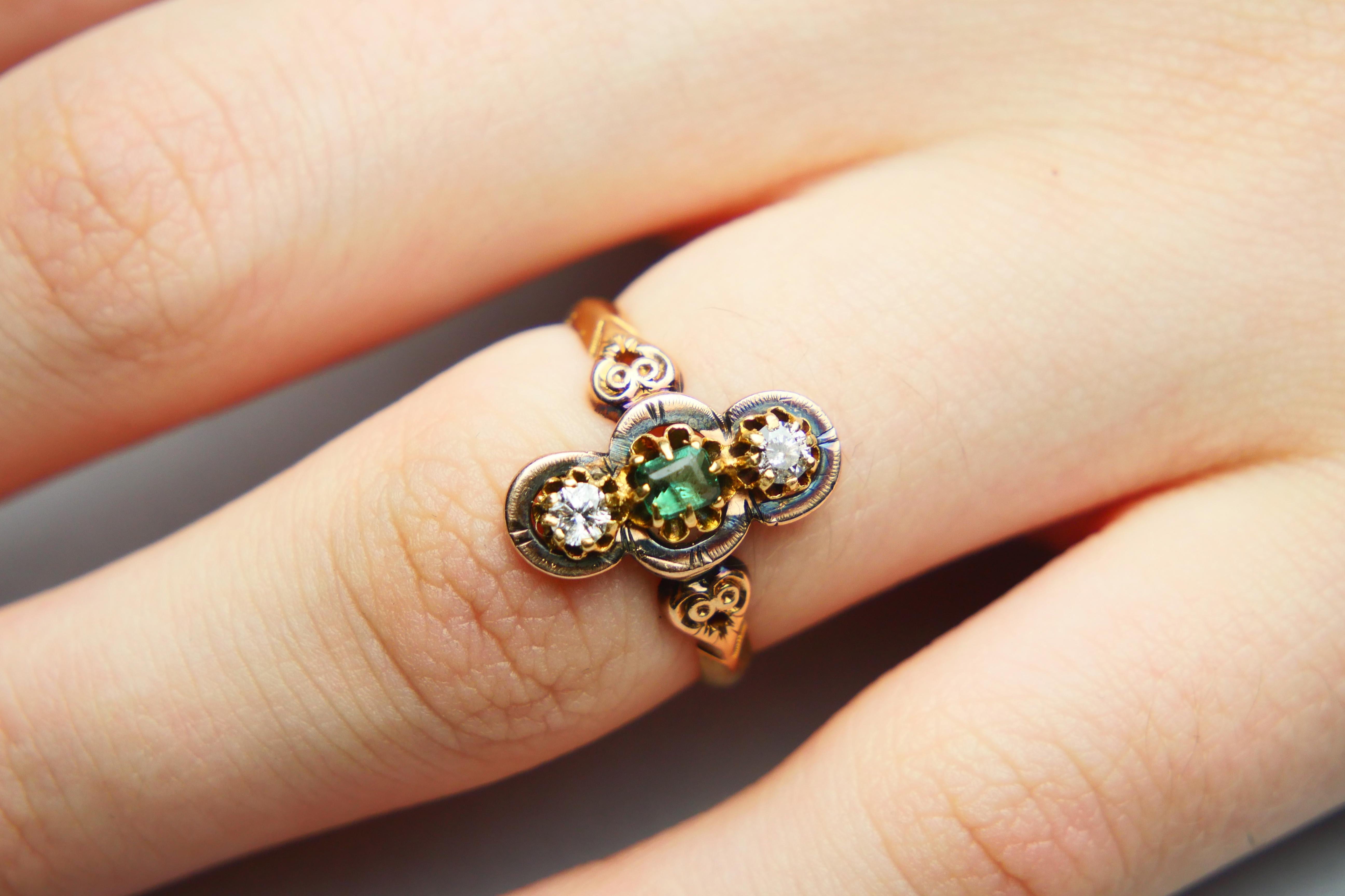 Bague ancienne Emeraude Diamants or massif 18K ØUS6 / 2.4 gr en vente 4