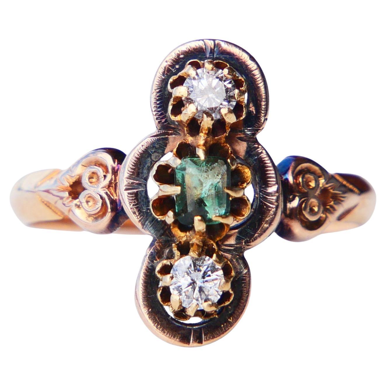 Anello antico con smeraldo e diamanti in oro massiccio 18 carati ØUS6 / 2,4 gr. in vendita