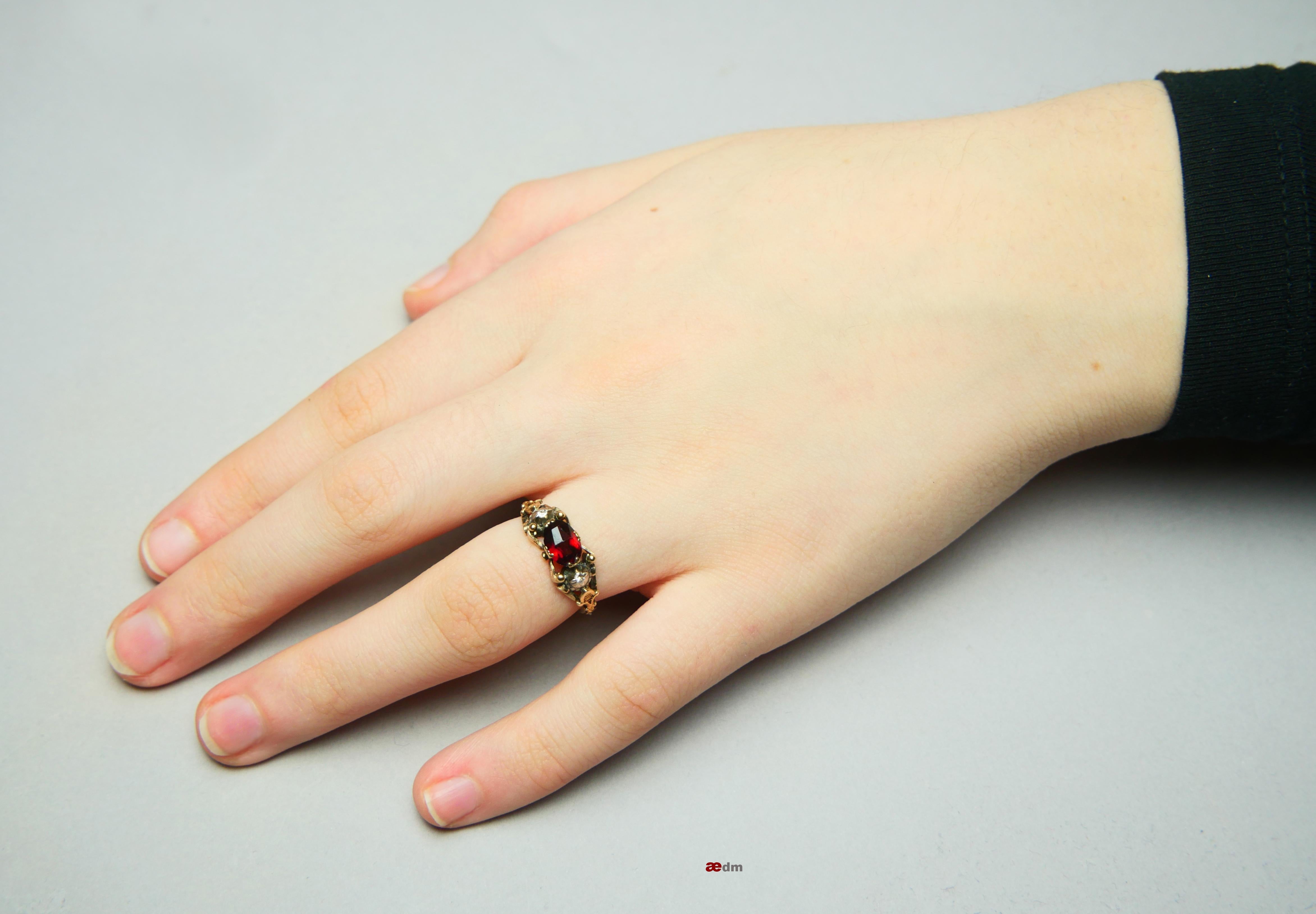 Antique Ring Garnet Diamonds solid 18K Gold Silver ØUS6 / 3.28gr For Sale 5