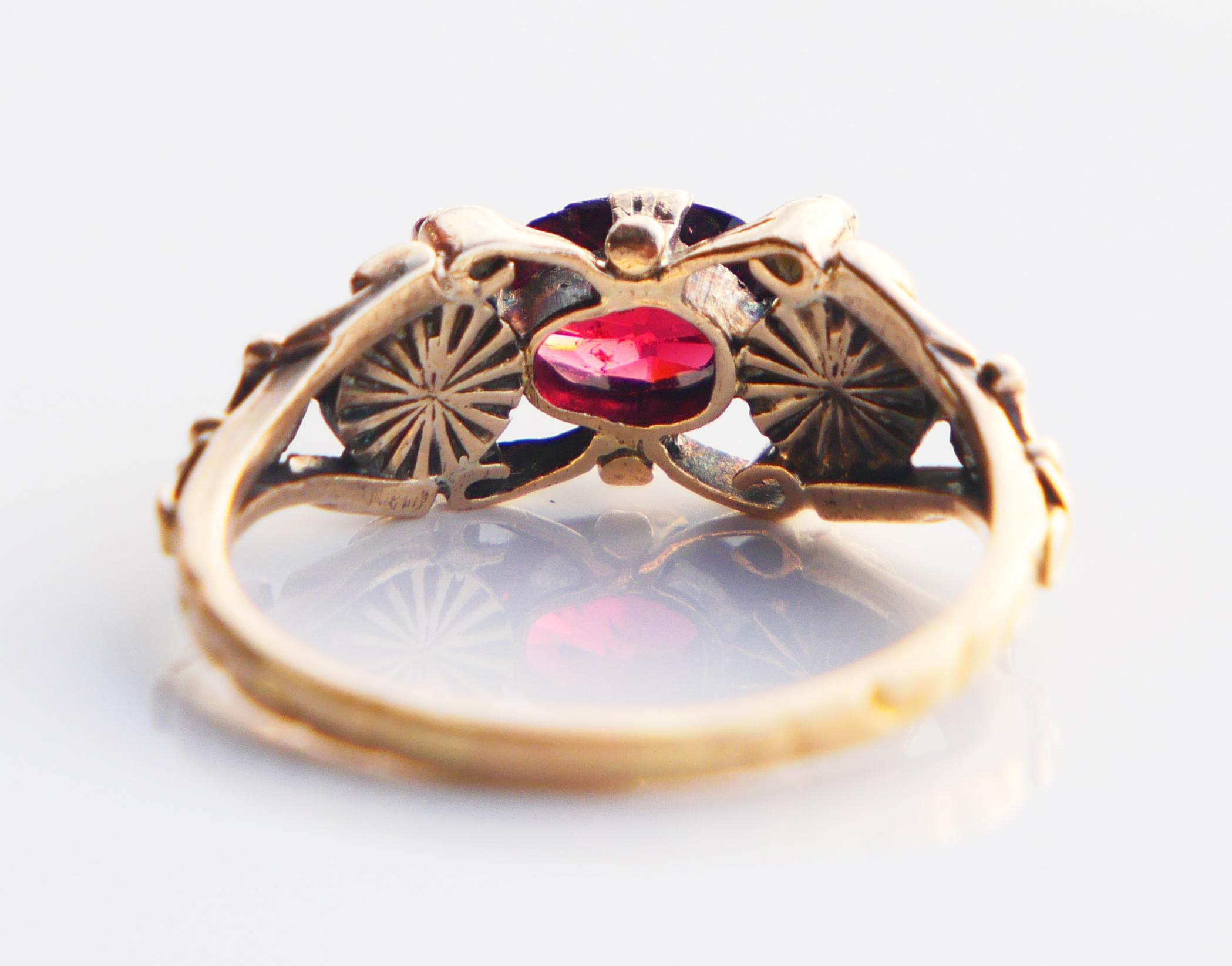 Antique Ring Garnet Diamonds solid 18K Gold Silver ØUS6 / 3.28gr For Sale 9