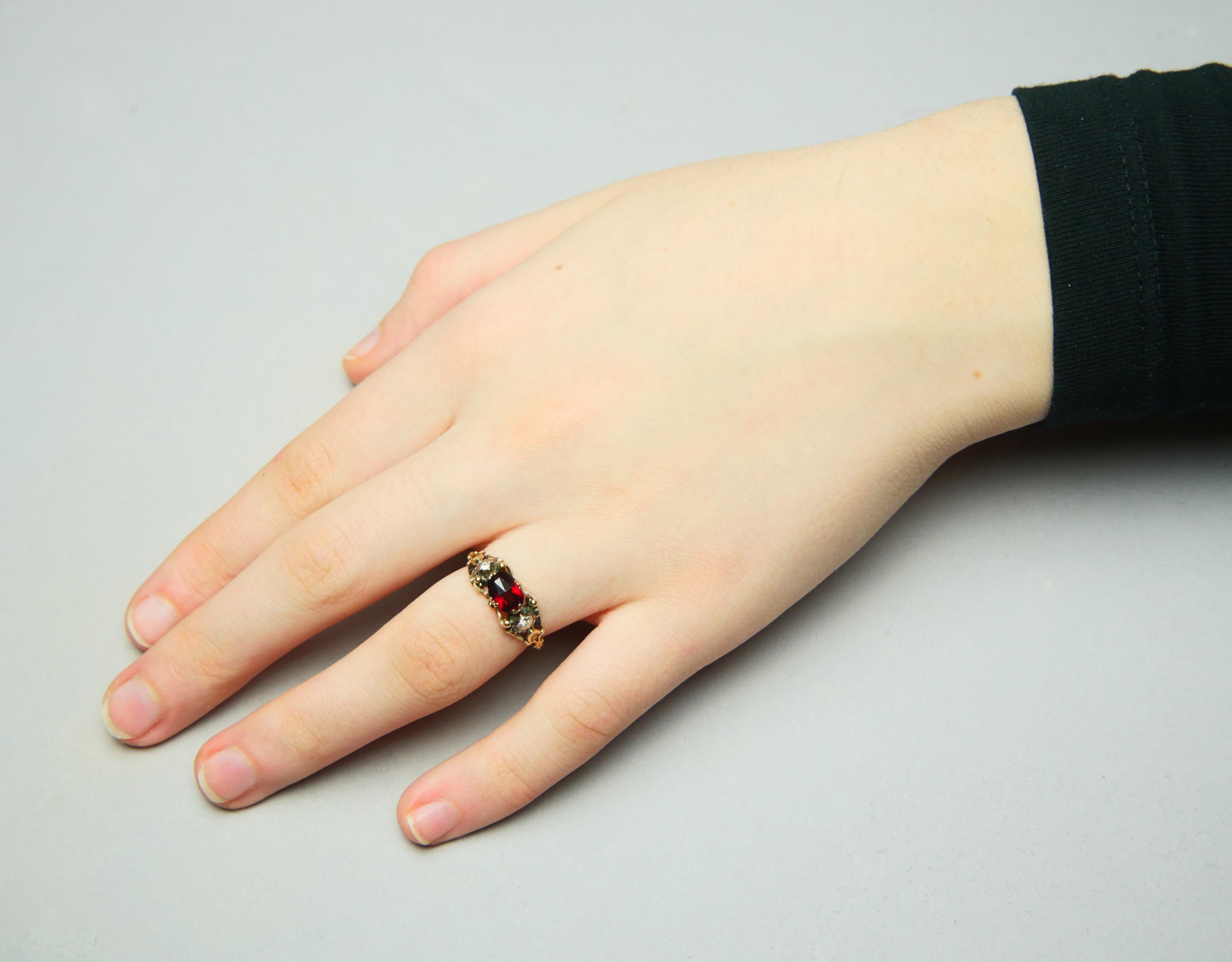 Antique Ring Garnet Diamonds solid 18K Gold Silver ØUS6 / 3.28gr For Sale 4