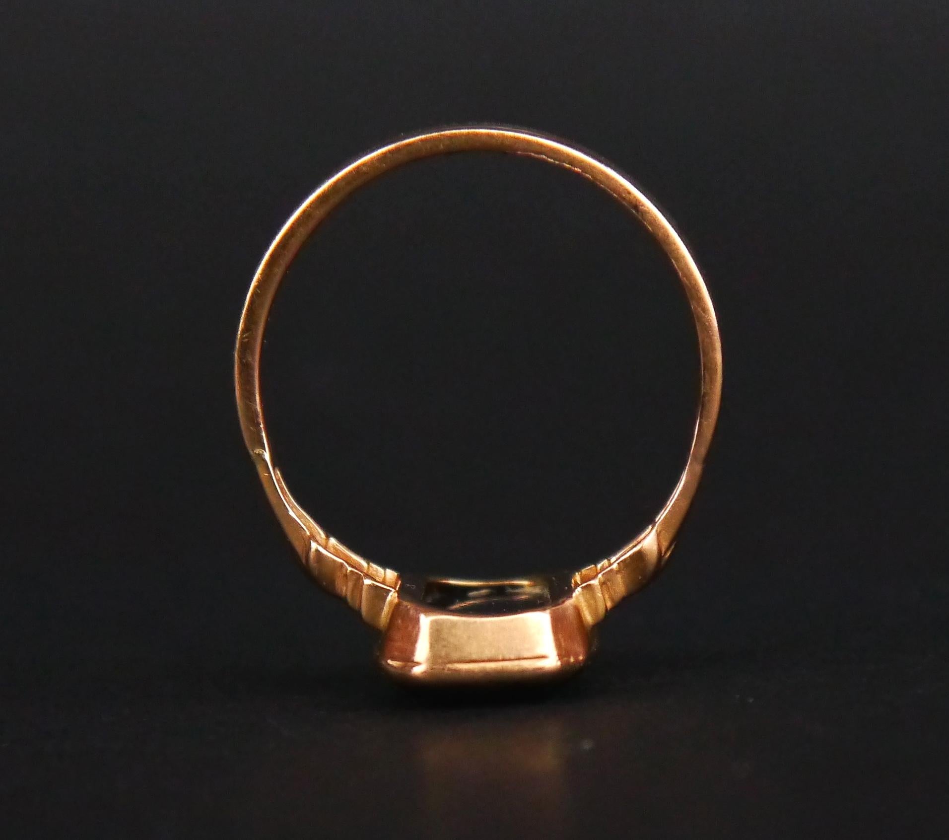 Baguette Cut Antique Ring Hematite solid 18K Gold Ø 7.5US // 3 gr For Sale