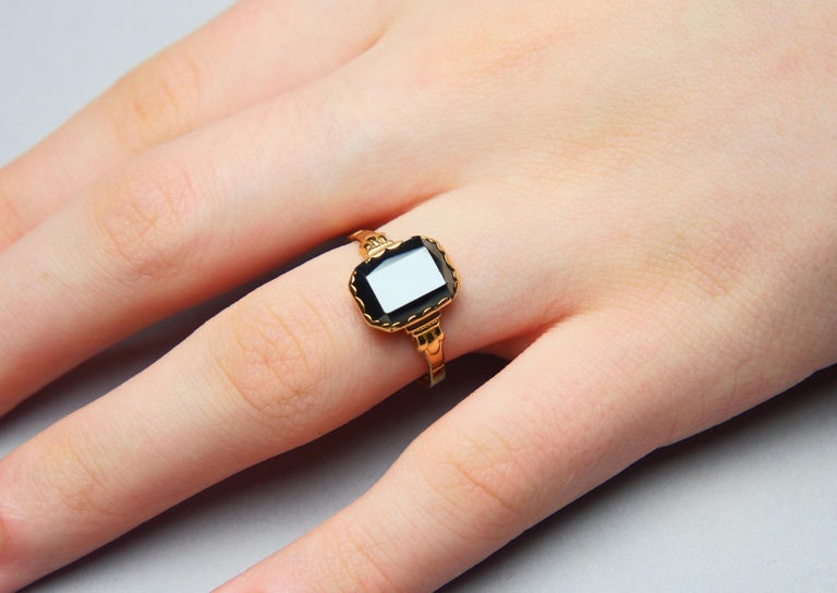 Bague En Or 18 Carats Avec Intaille Sur Hématite – Magnifique, Poids 7,18 G, Taille 47