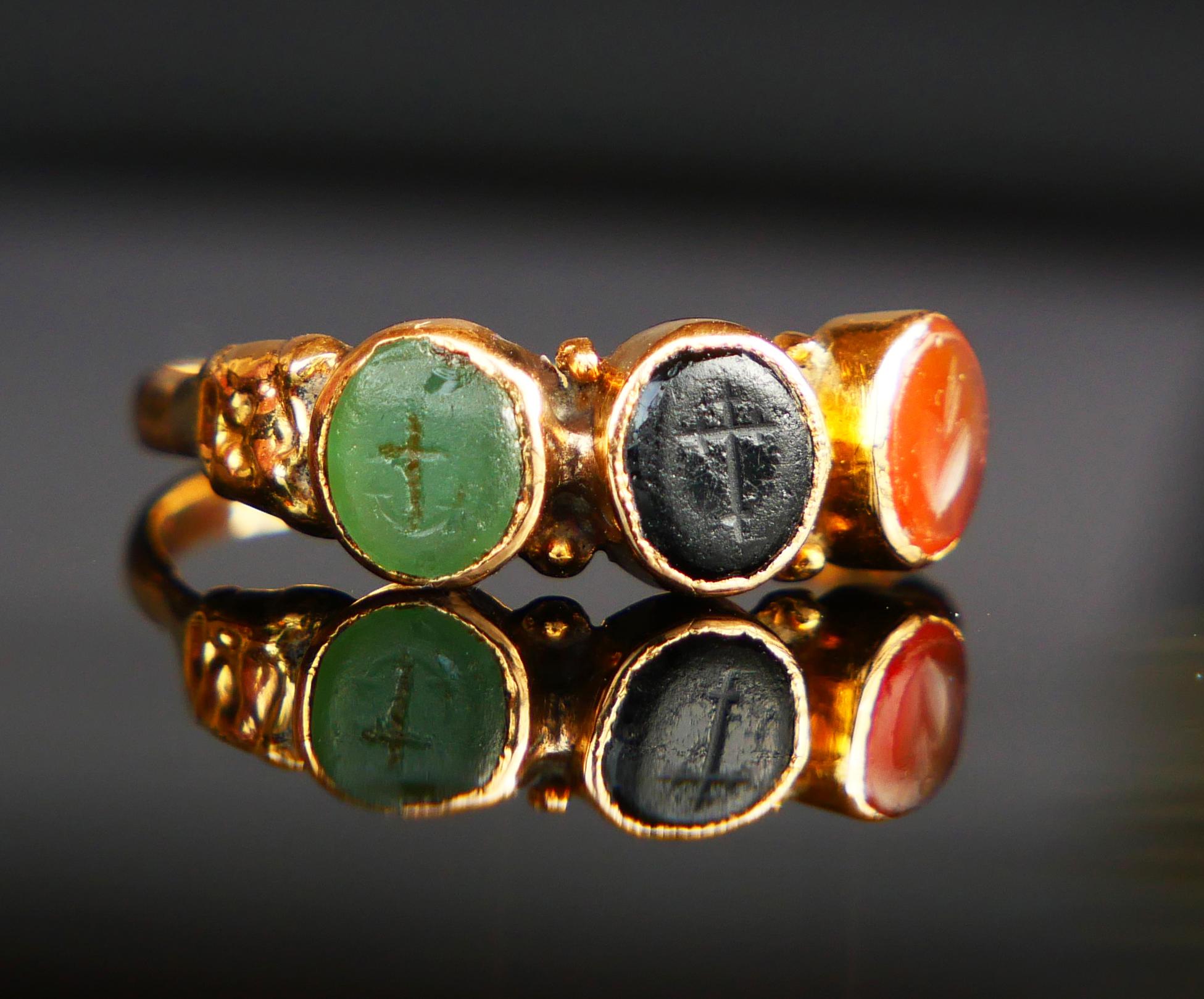 Medieval Antique Ring Hope Faith Love Lasting Happiness Chalcedony Carnelian ØUS6.75/2gr  For Sale