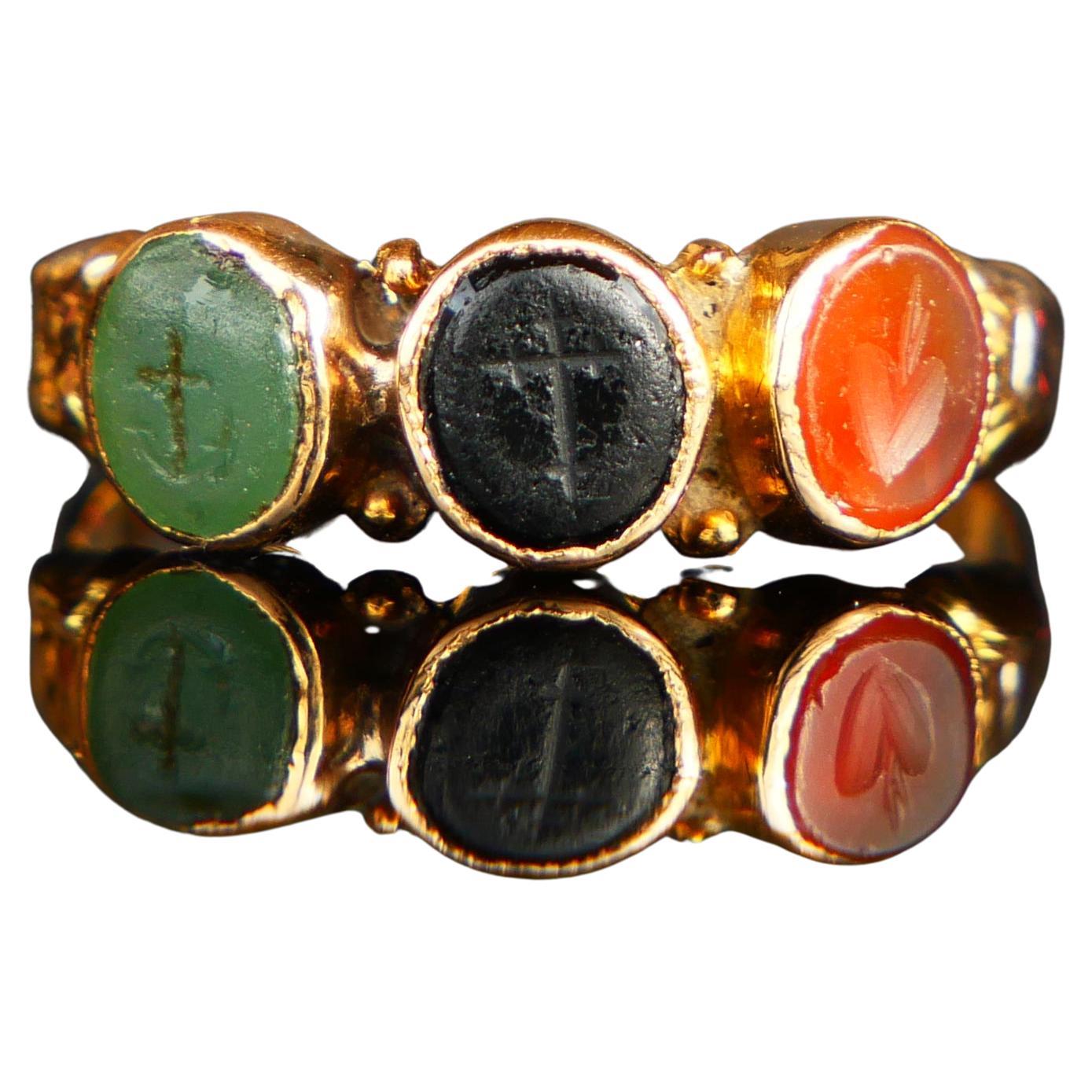 Antique Ring Hope Faith Love Lasting Happiness Chalcedony Carnelian ØUS6.75/2gr  For Sale