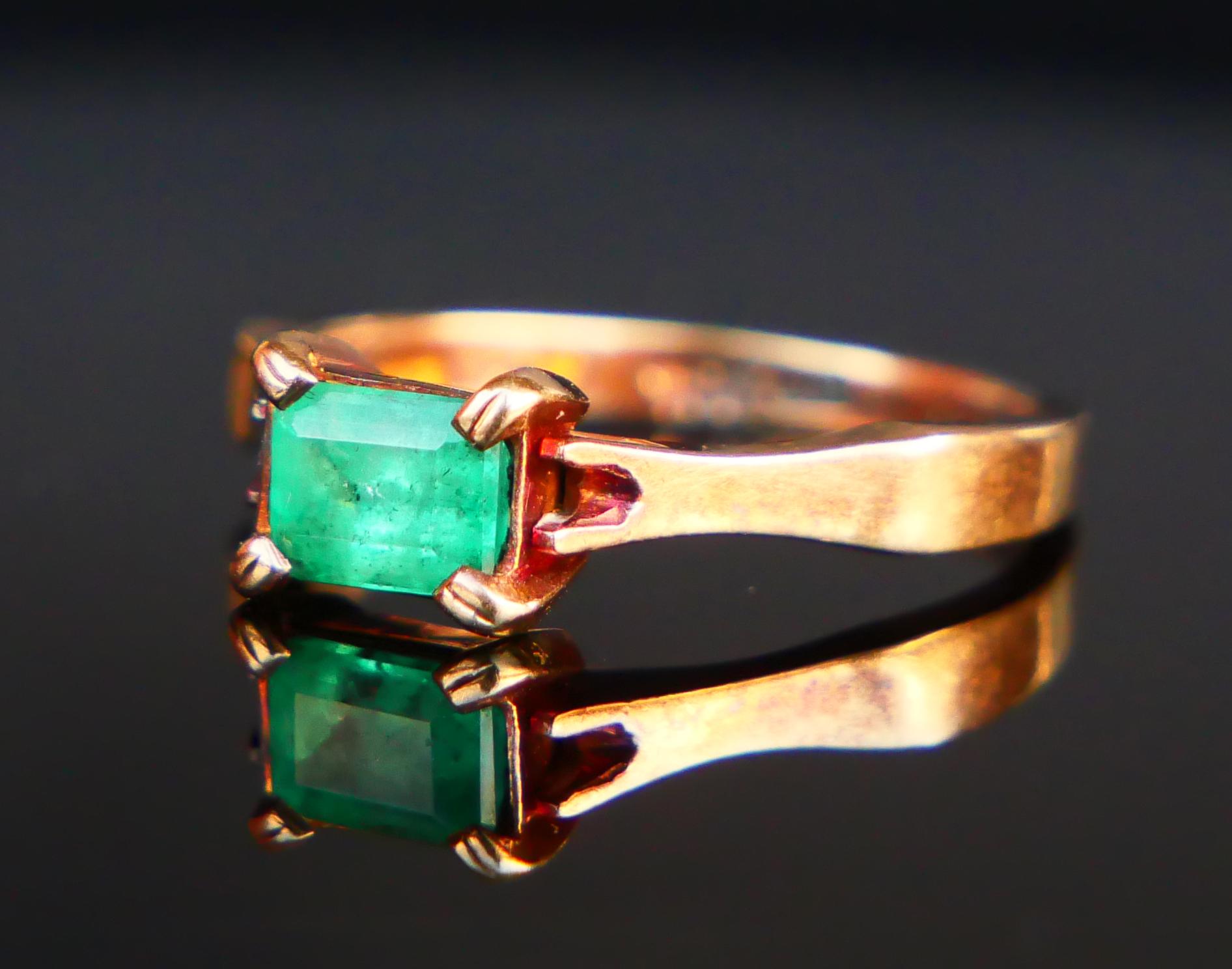 Antique Ring natural 0.35ct Emerald solid 18K Rose Gold Ø4US / 2.88 gr For Sale 6