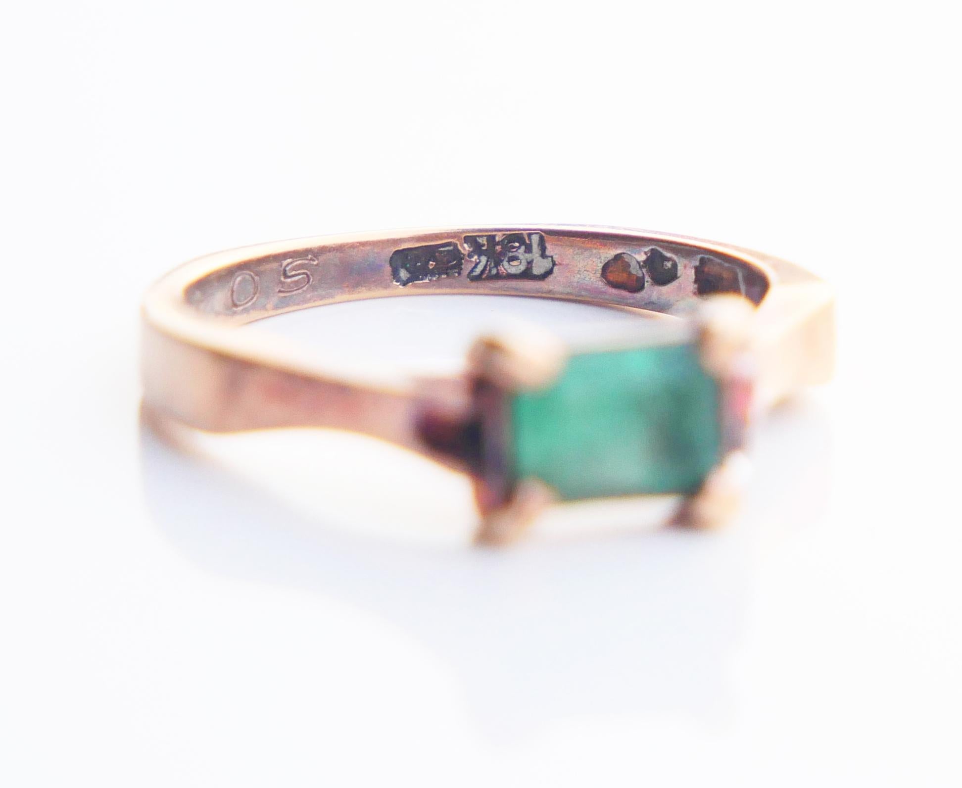 Antique Ring natural 0.35ct Emerald solid 18K Rose Gold Ø4US / 2.88 gr For Sale 7