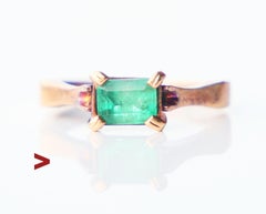 Antik Ring natürlich 0.35ct Smaragd massiv 18K Rose Gold Ø4US / 2.88 gr