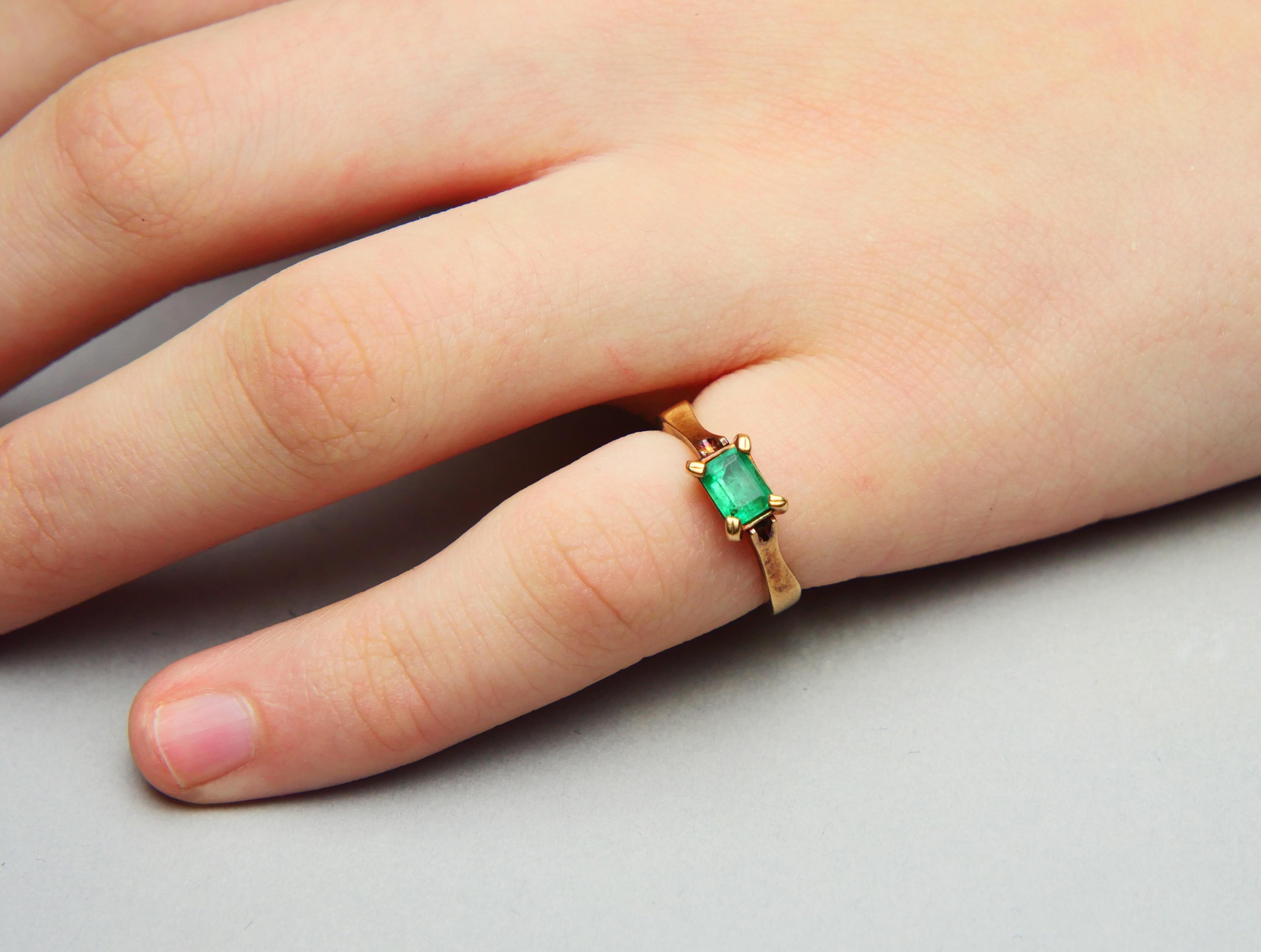 Art Deco Antique Ring natural 0.35ct Emerald solid 18K Rose Gold Ø4US / 2.88 gr For Sale