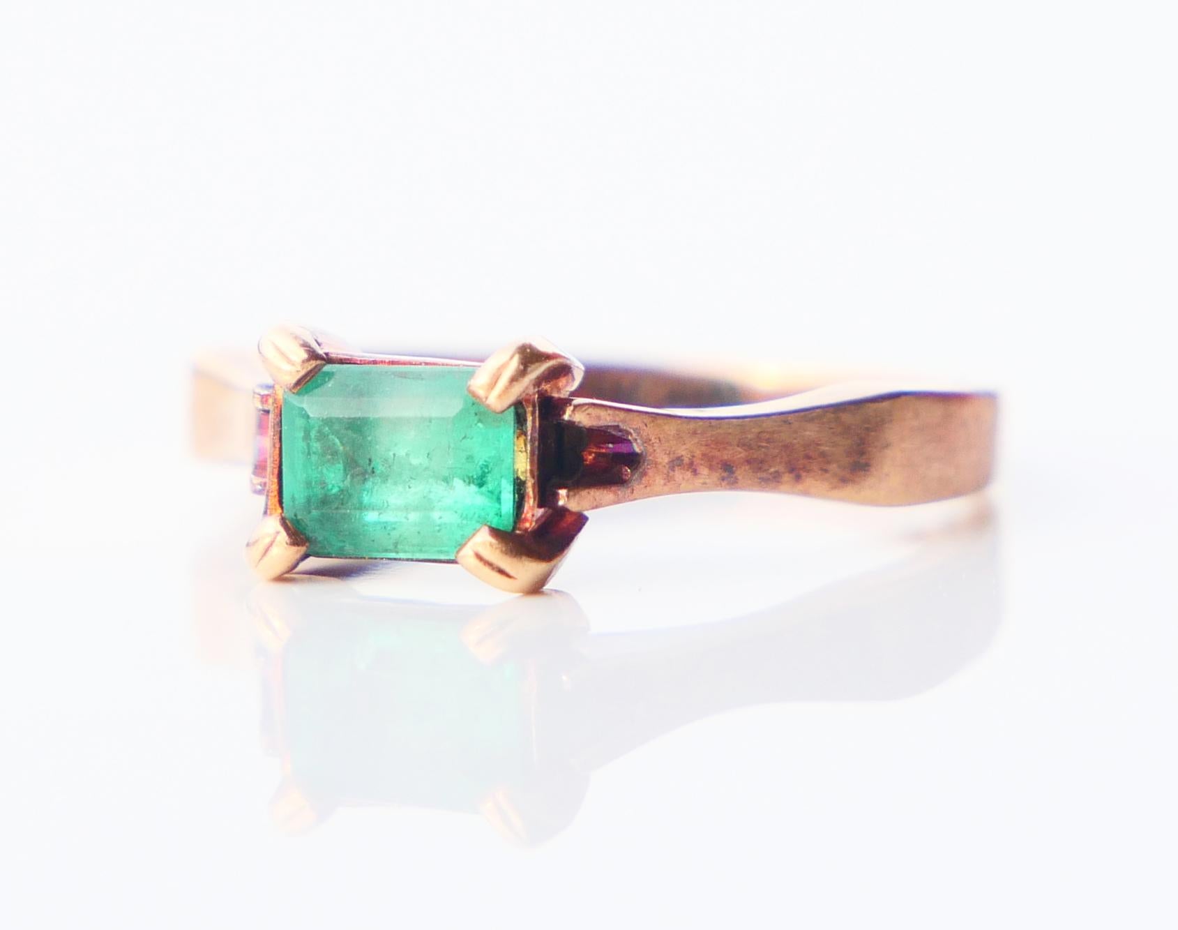 Antique Ring natural 0.35ct Emerald solid 18K Rose Gold Ø4US / 2.88 gr For Sale 1