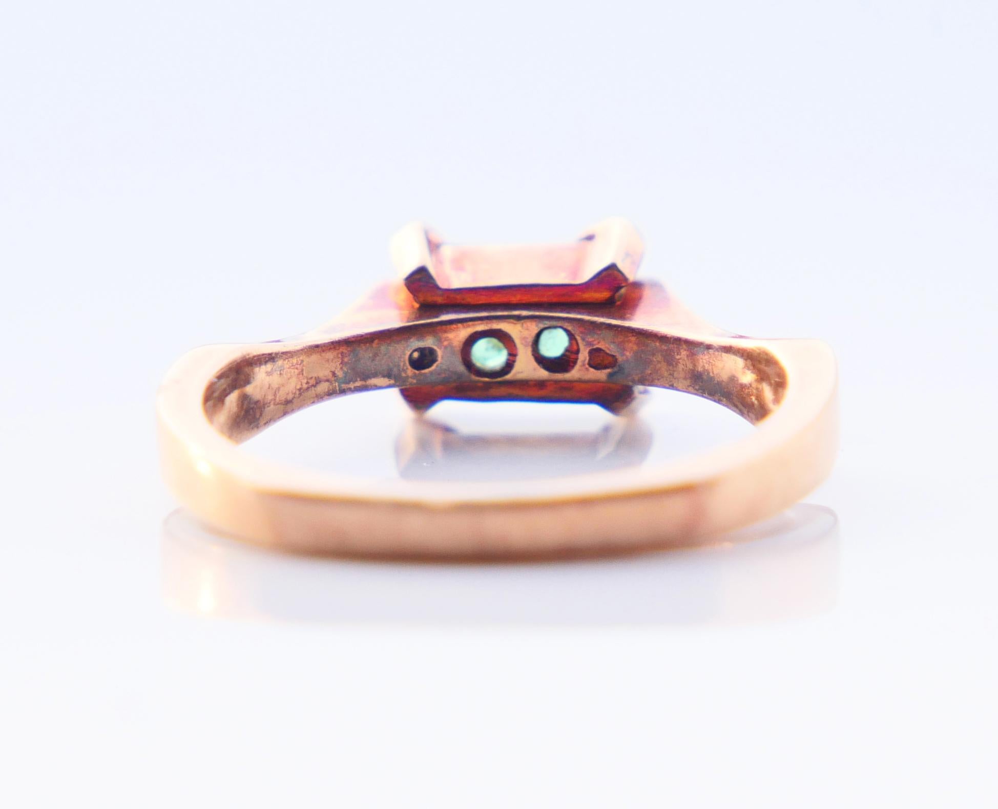 Antique Ring natural 0.35ct Emerald solid 18K Rose Gold Ø4US / 2.88 gr For Sale 2