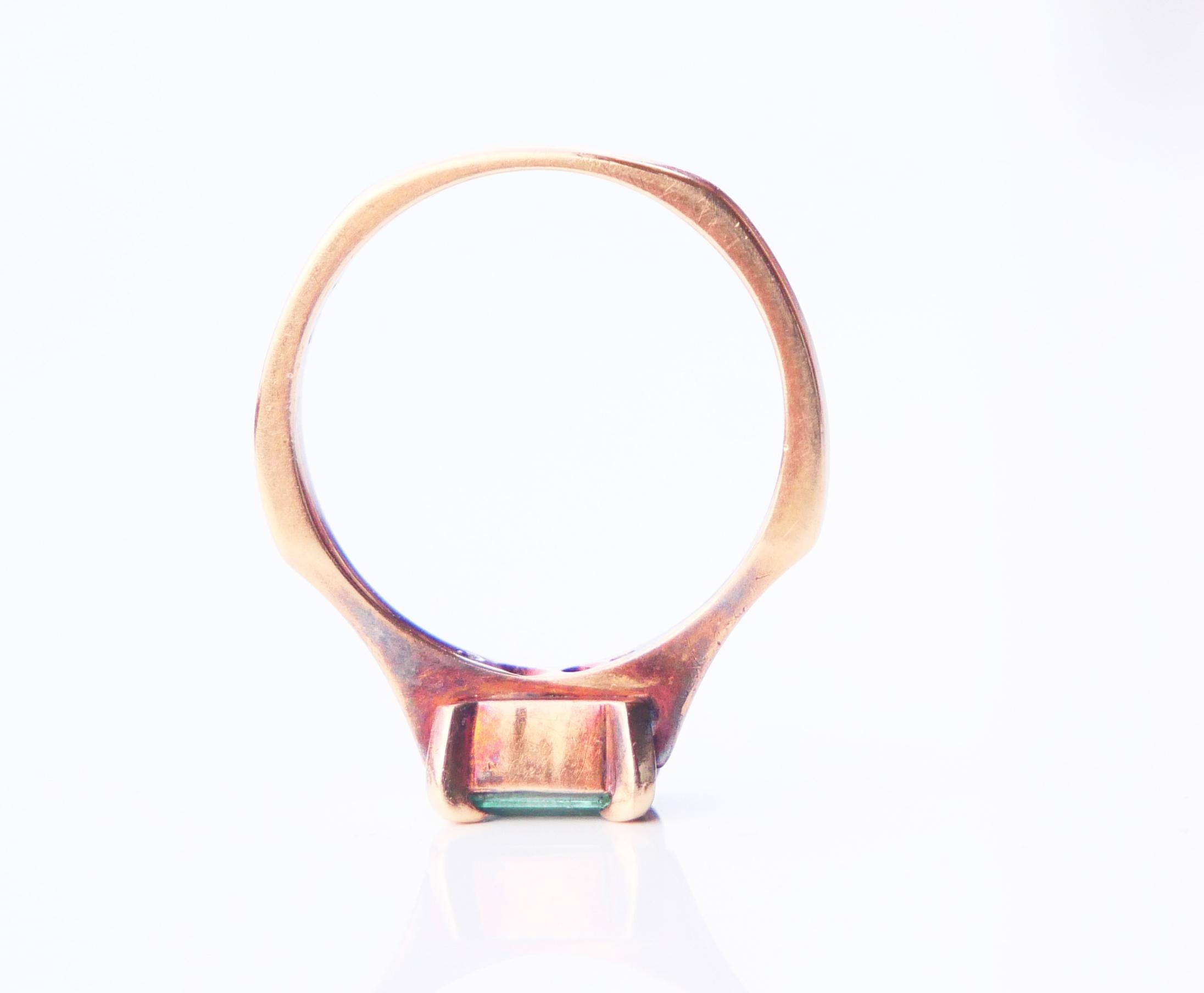 Antique Ring natural 0.35ct Emerald solid 18K Rose Gold Ø4US / 2.88 gr For Sale 3