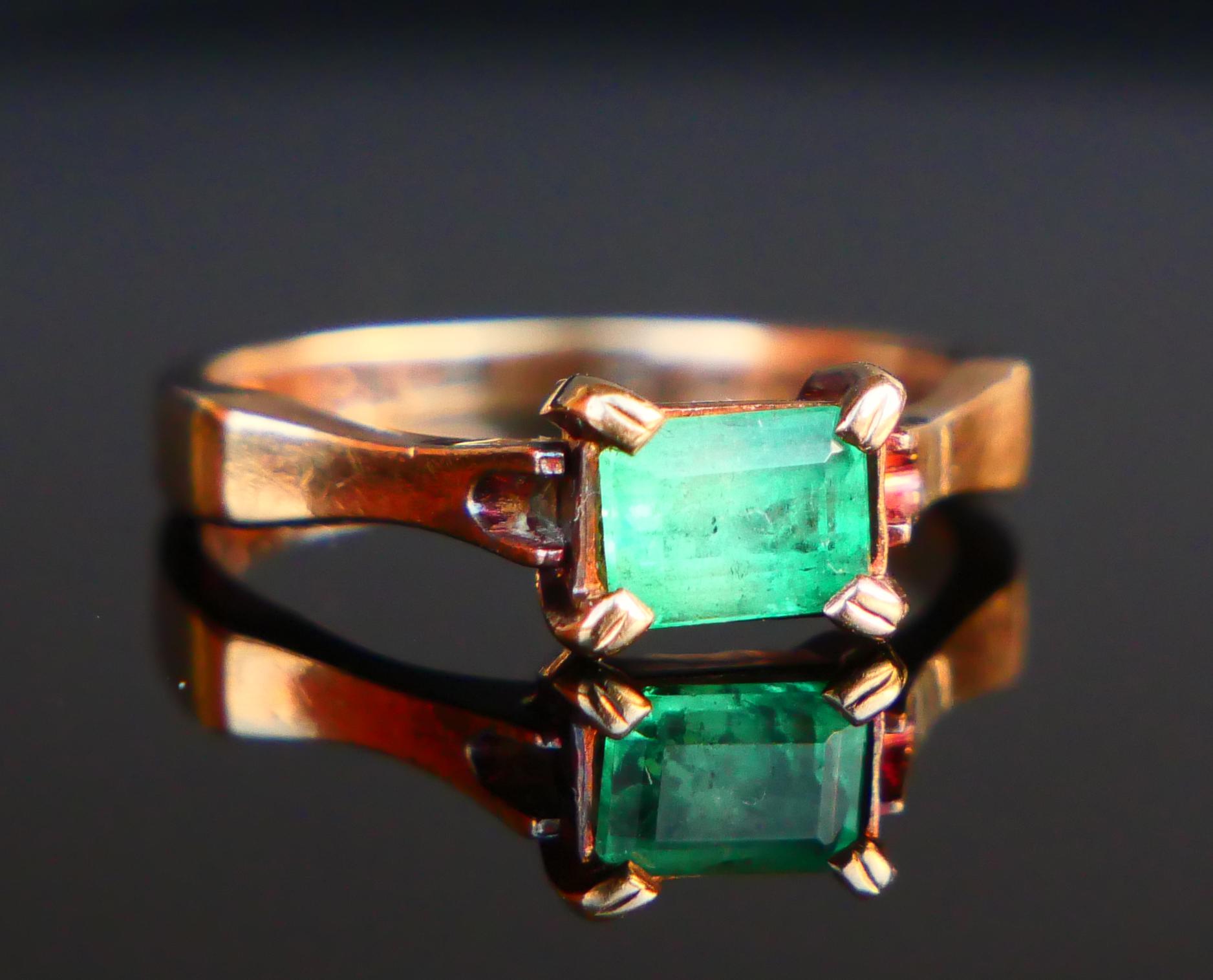 Antique Ring natural 0.35ct Emerald solid 18K Rose Gold Ø4US / 2.88 gr For Sale 4