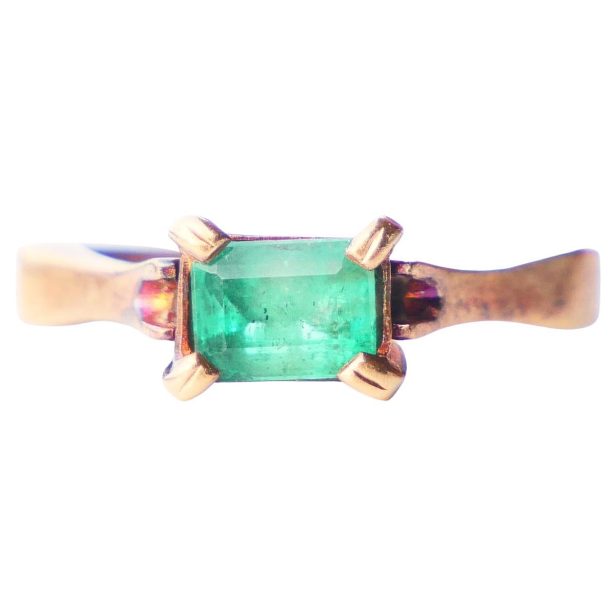 Antique Ring natural 0.35ct Emerald solid 18K Rose Gold Ø4US / 2.88 gr