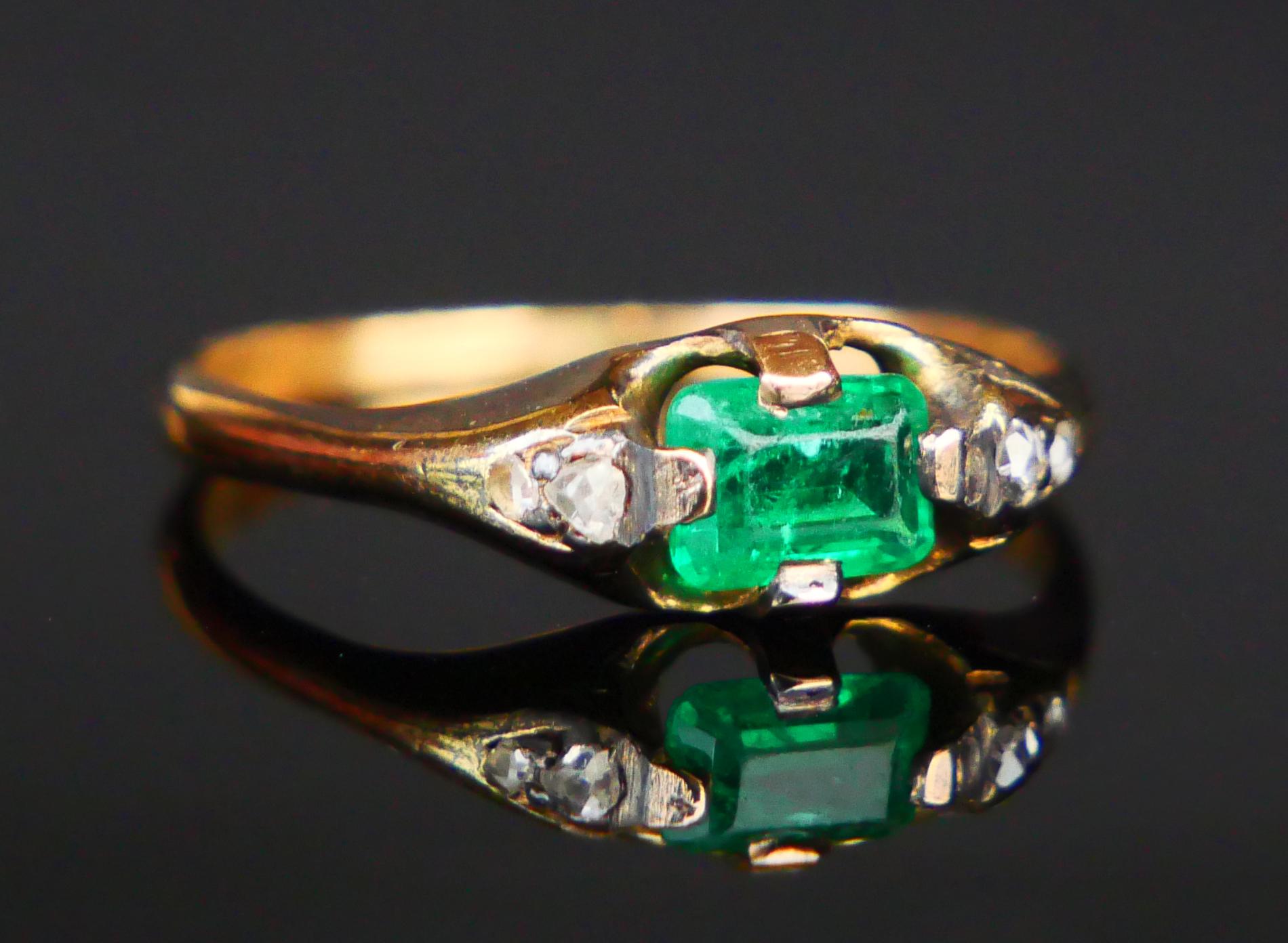Antiker Ring natürlich 0.4 ct Smaragd Diamanten massiv 18K Gold Ø US5 / 2gr im Angebot 5