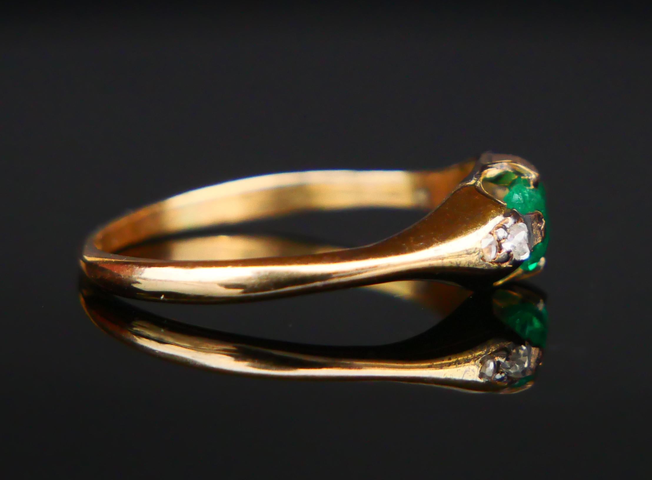 Antiker Ring natürlich 0.4 ct Smaragd Diamanten massiv 18K Gold Ø US5 / 2gr im Angebot 6