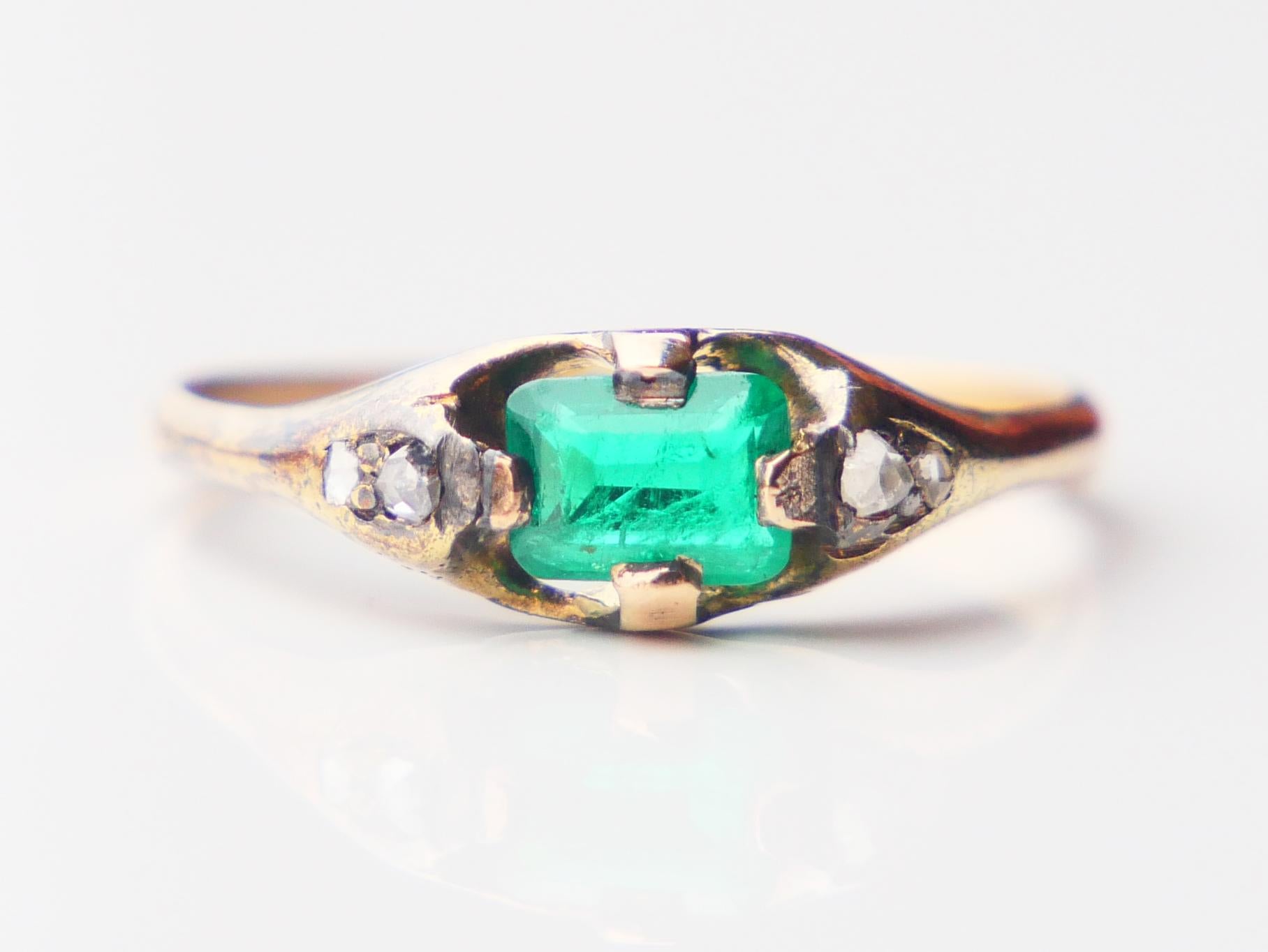 Antiker Ring natürlich 0.4 ct Smaragd Diamanten massiv 18K Gold Ø US5 / 2gr (Art déco) im Angebot