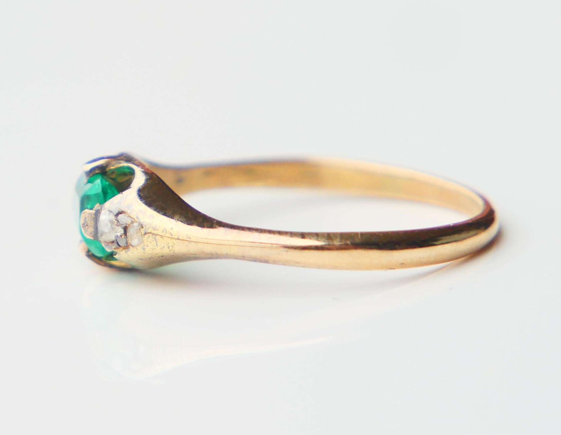 Antiker Ring natürlich 0.4 ct Smaragd Diamanten massiv 18K Gold Ø US5 / 2gr (Smaragdschliff) im Angebot