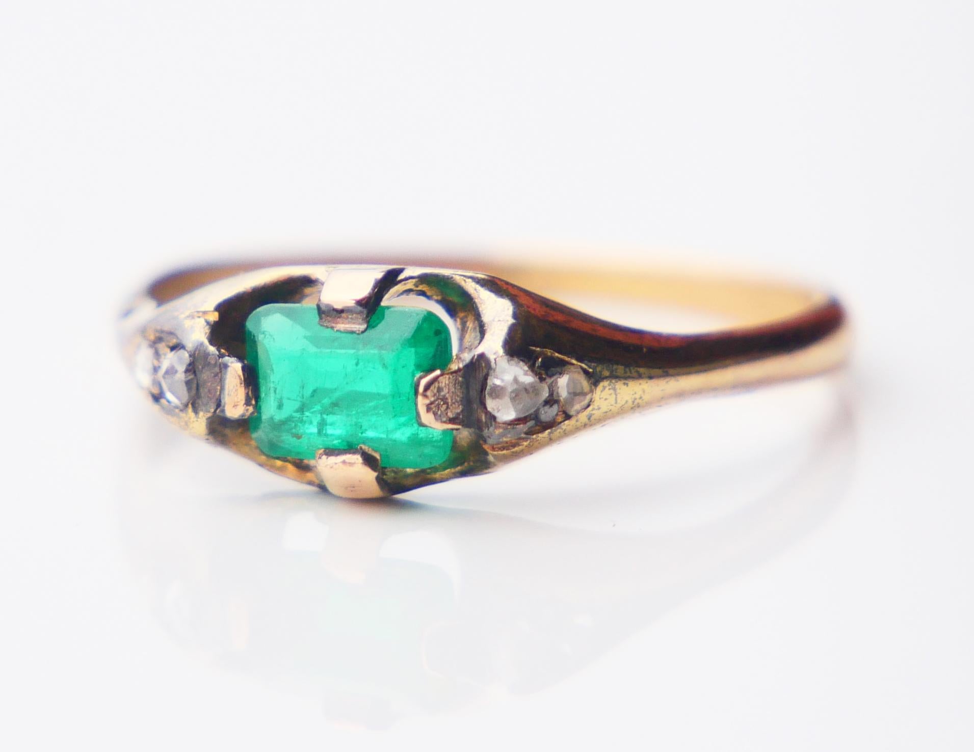 Antiker Ring natürlich 0.4 ct Smaragd Diamanten massiv 18K Gold Ø US5 / 2gr Damen im Angebot