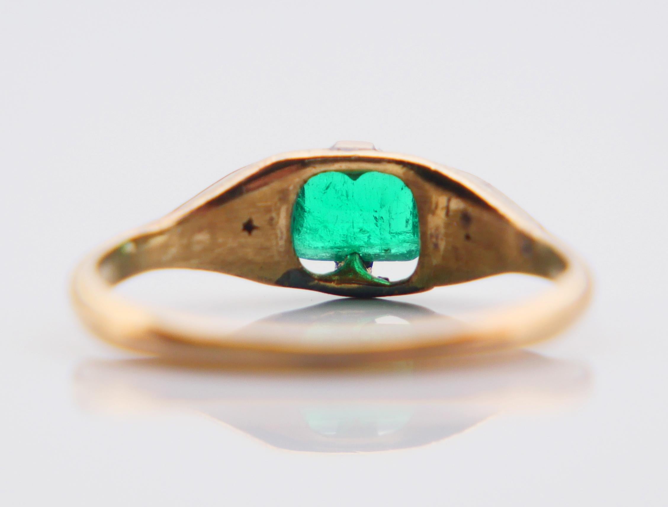 Antiker Ring natürlich 0.4 ct Smaragd Diamanten massiv 18K Gold Ø US5 / 2gr im Angebot 1