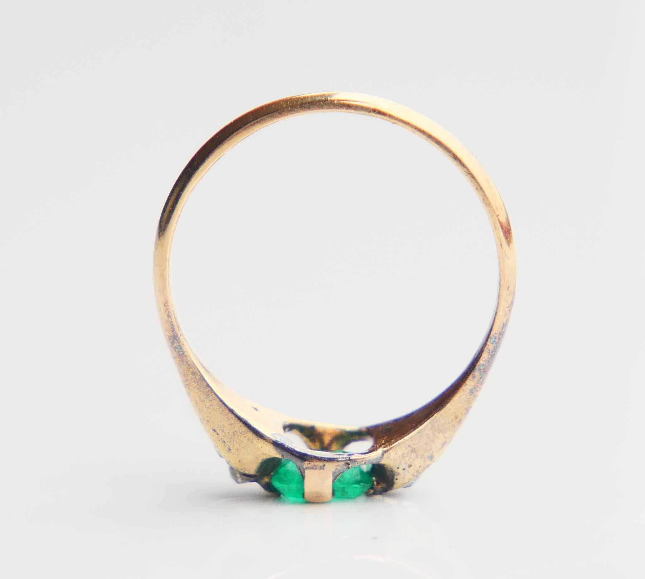 Antiker Ring natürlich 0.4 ct Smaragd Diamanten massiv 18K Gold Ø US5 / 2gr im Angebot 2