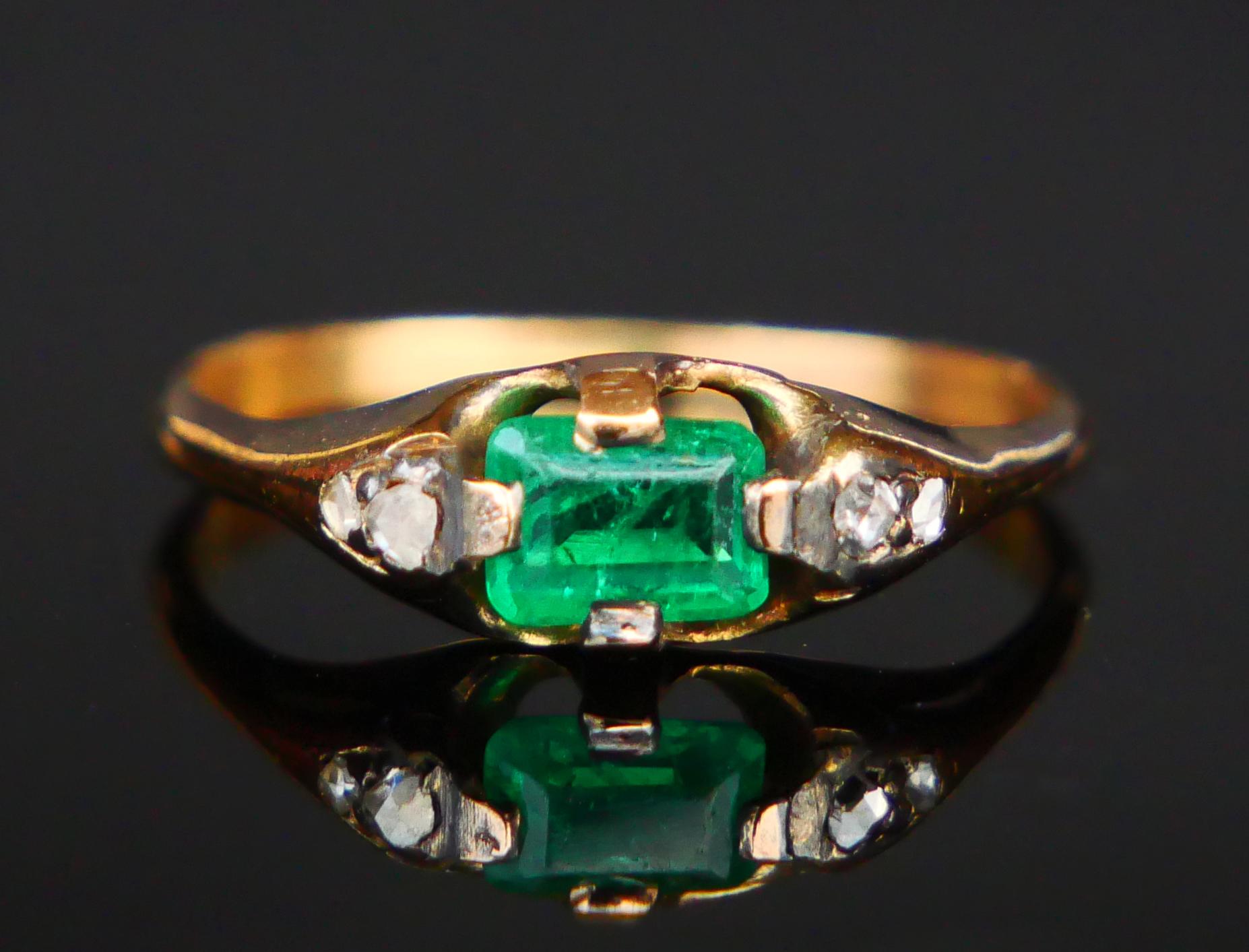 Antiker Ring natürlich 0.4 ct Smaragd Diamanten massiv 18K Gold Ø US5 / 2gr im Angebot 3