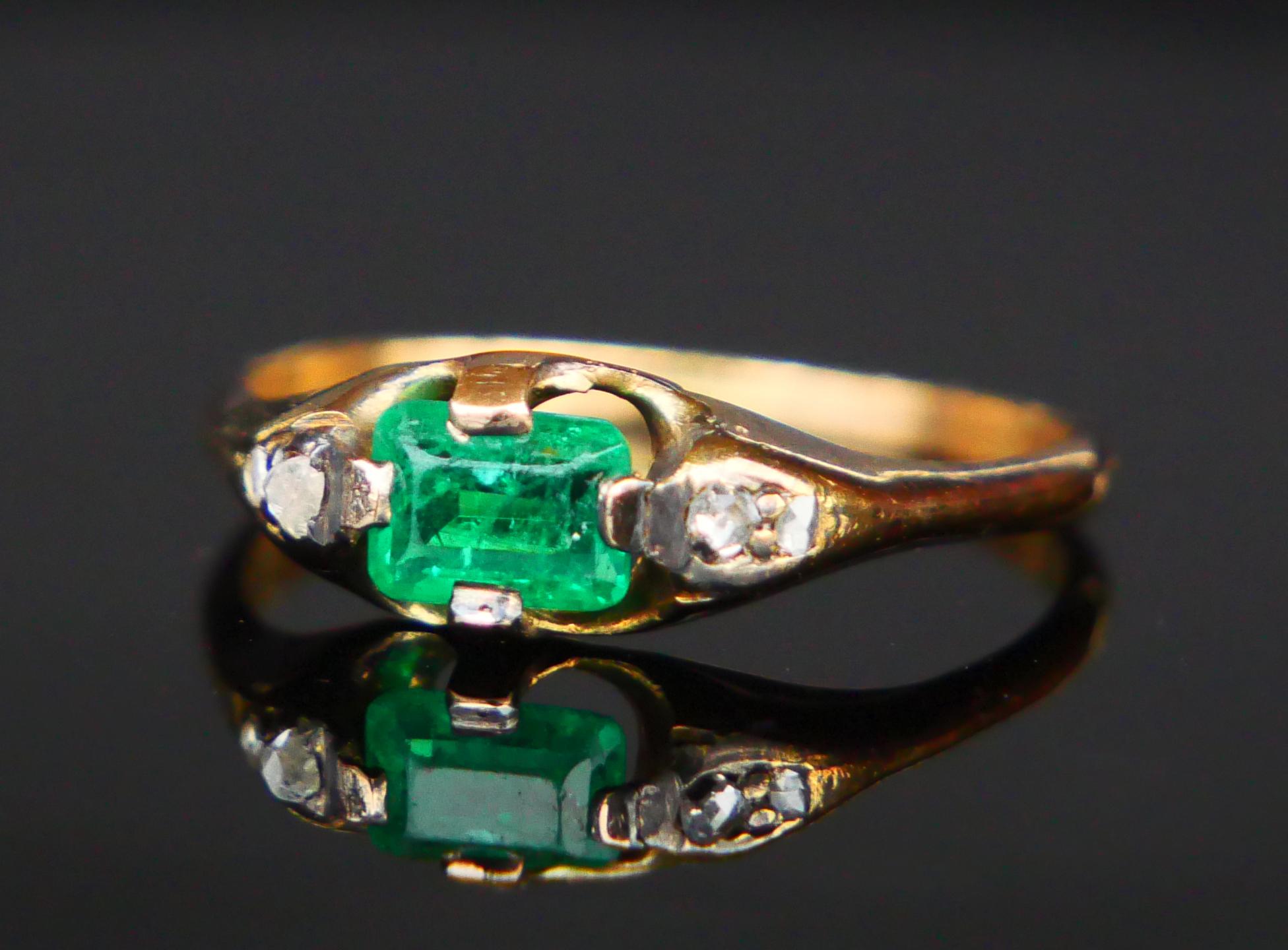 Antiker Ring natürlich 0.4 ct Smaragd Diamanten massiv 18K Gold Ø US5 / 2gr im Angebot 4