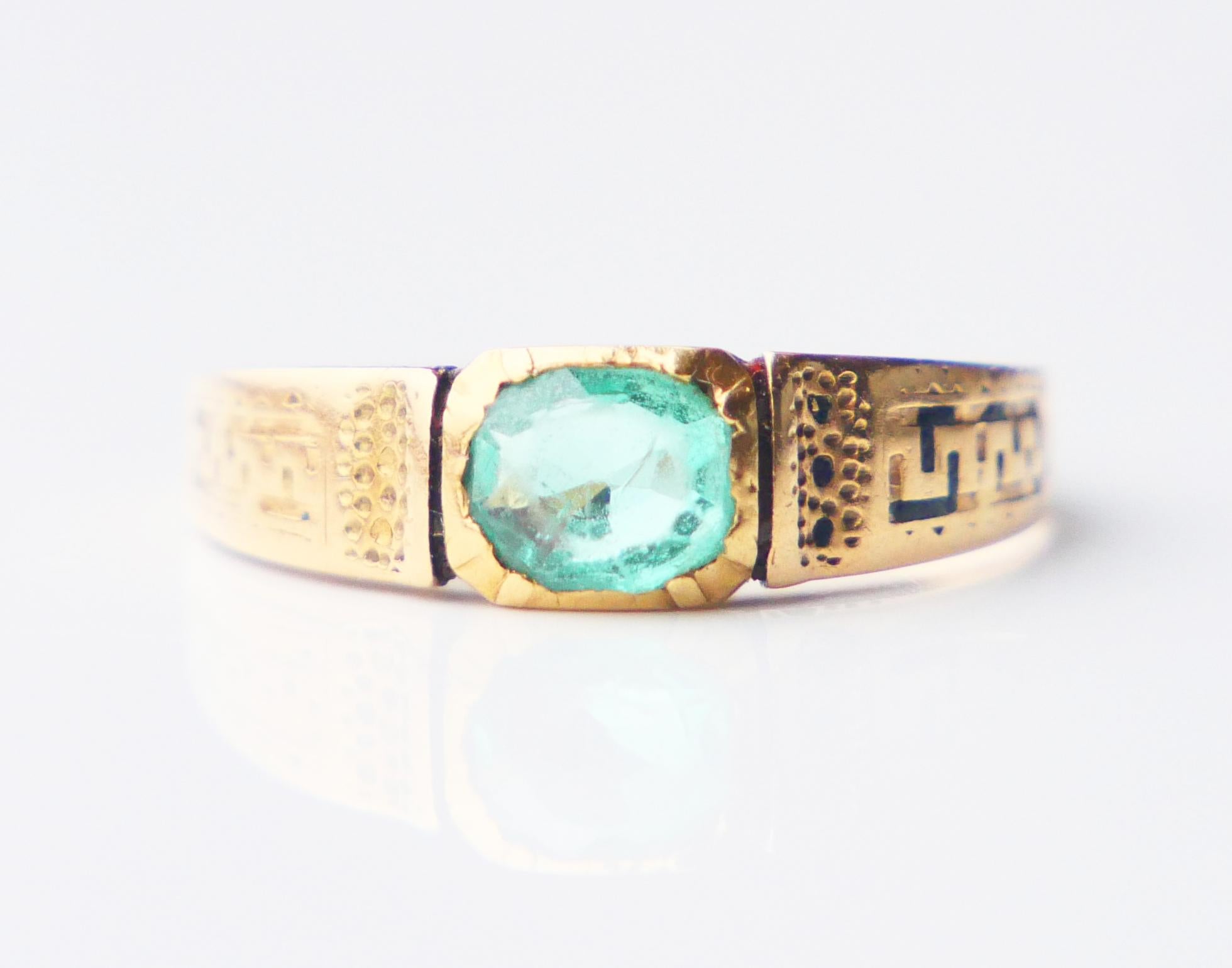 Antique Ring natural 0.4 ct Emerald solid 18K Yellow Gold Ø US4.25 / 1.56gr 5
