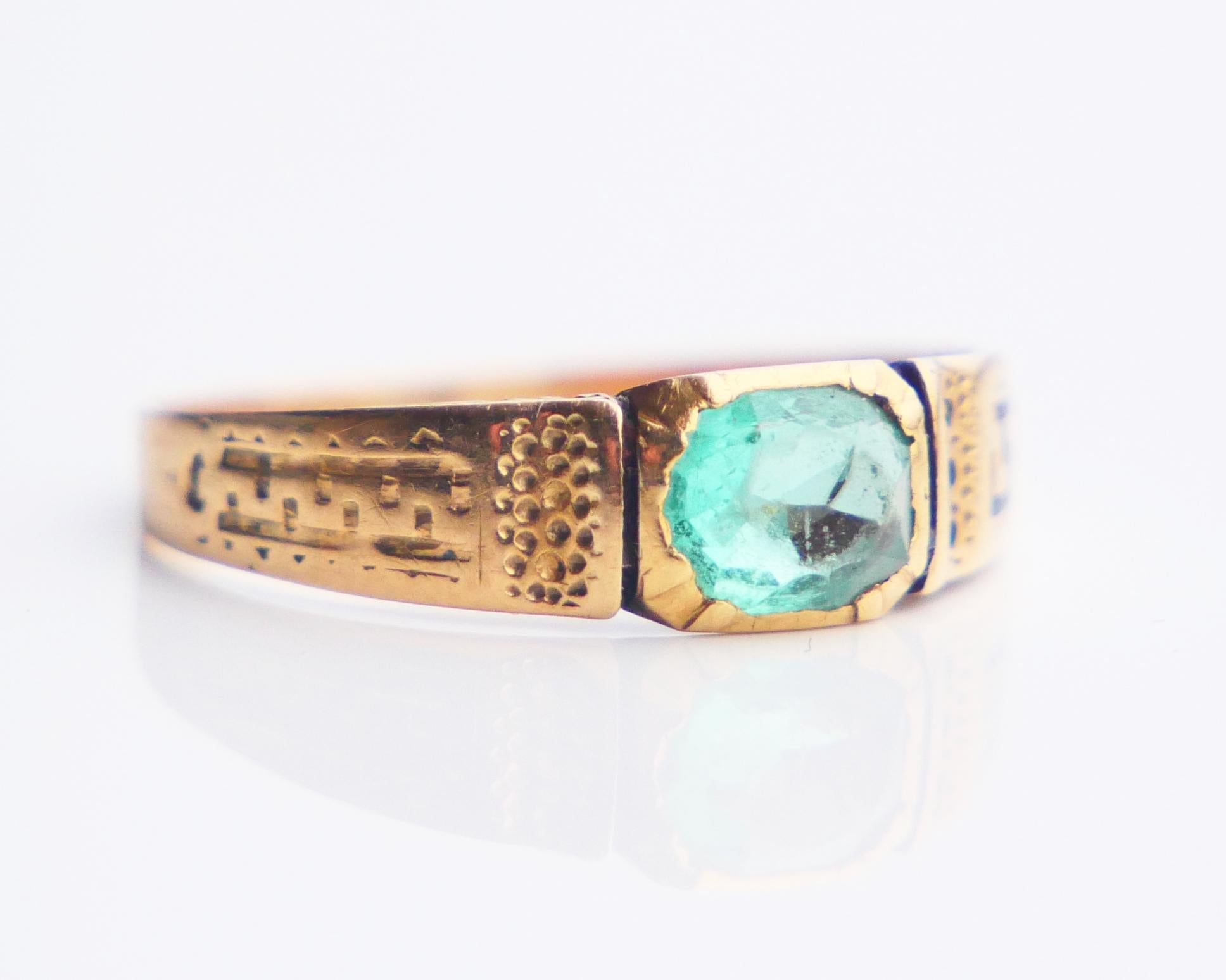 Antique Ring natural 0.4 ct Emerald solid 18K Yellow Gold Ø US4.25 / 1.56gr 6