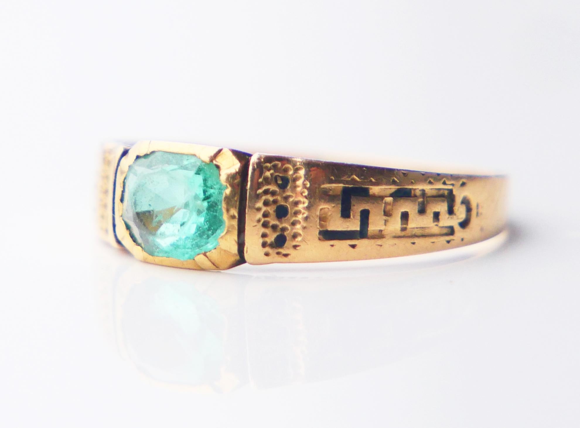 Antique Ring natural 0.4 ct Emerald solid 18K Yellow Gold Ø US4.25 / 1.56gr 8