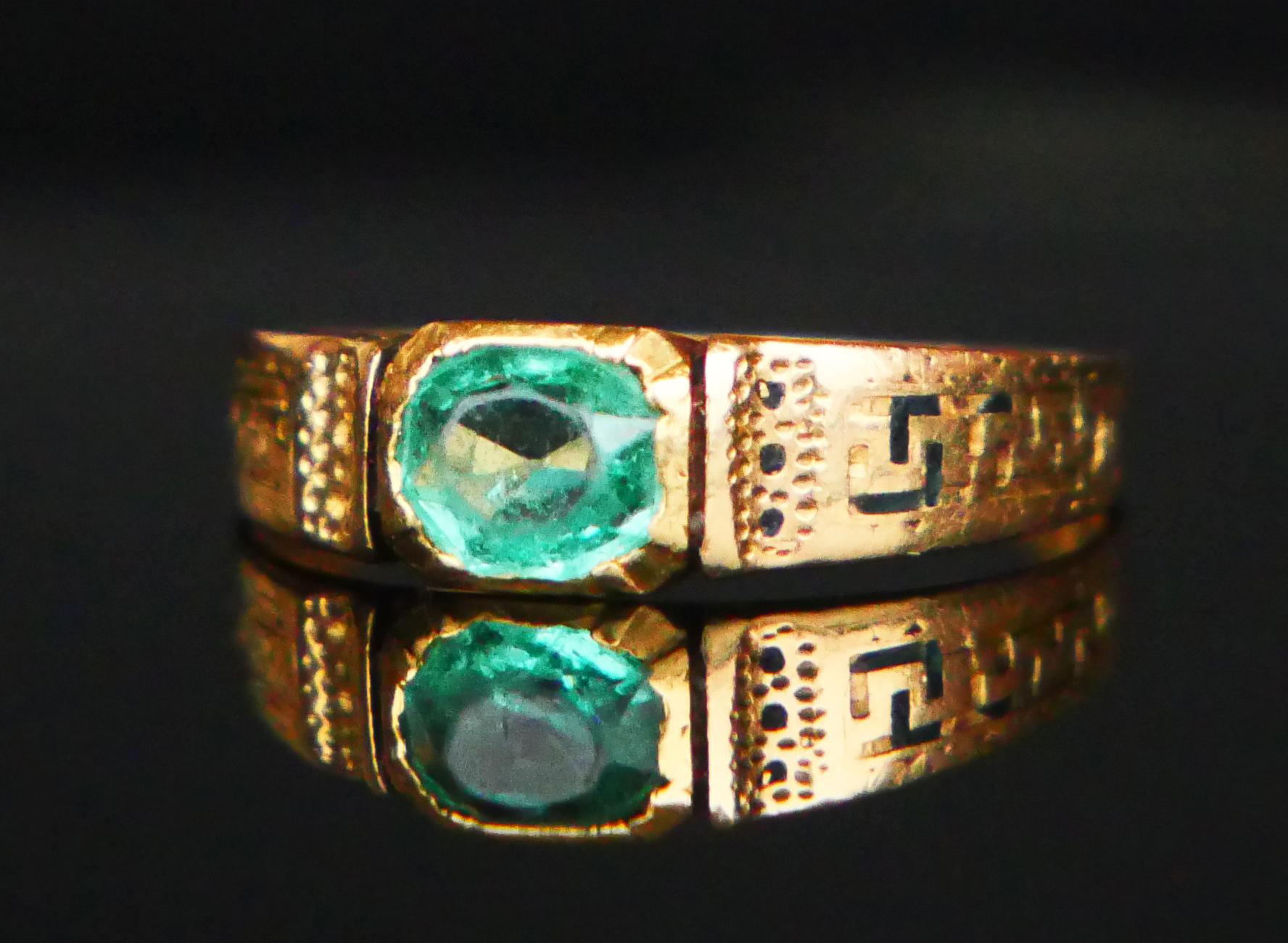 Emerald Cut Antique Ring natural 0.4 ct Emerald solid 18K Yellow Gold Ø US4.25 / 1.56gr