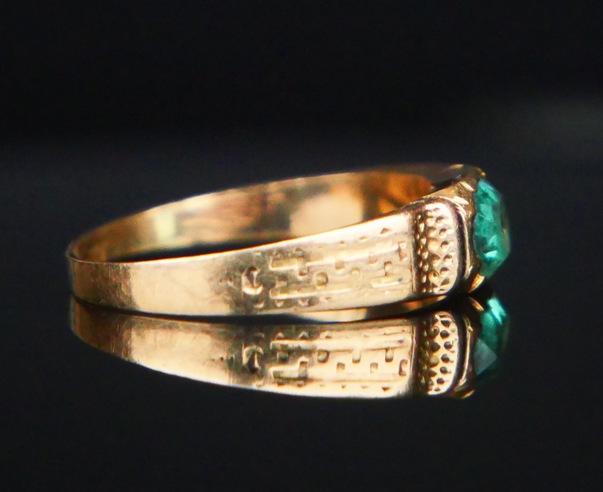 Women's Antique Ring natural 0.4 ct Emerald solid 18K Yellow Gold Ø US4.25 / 1.56gr