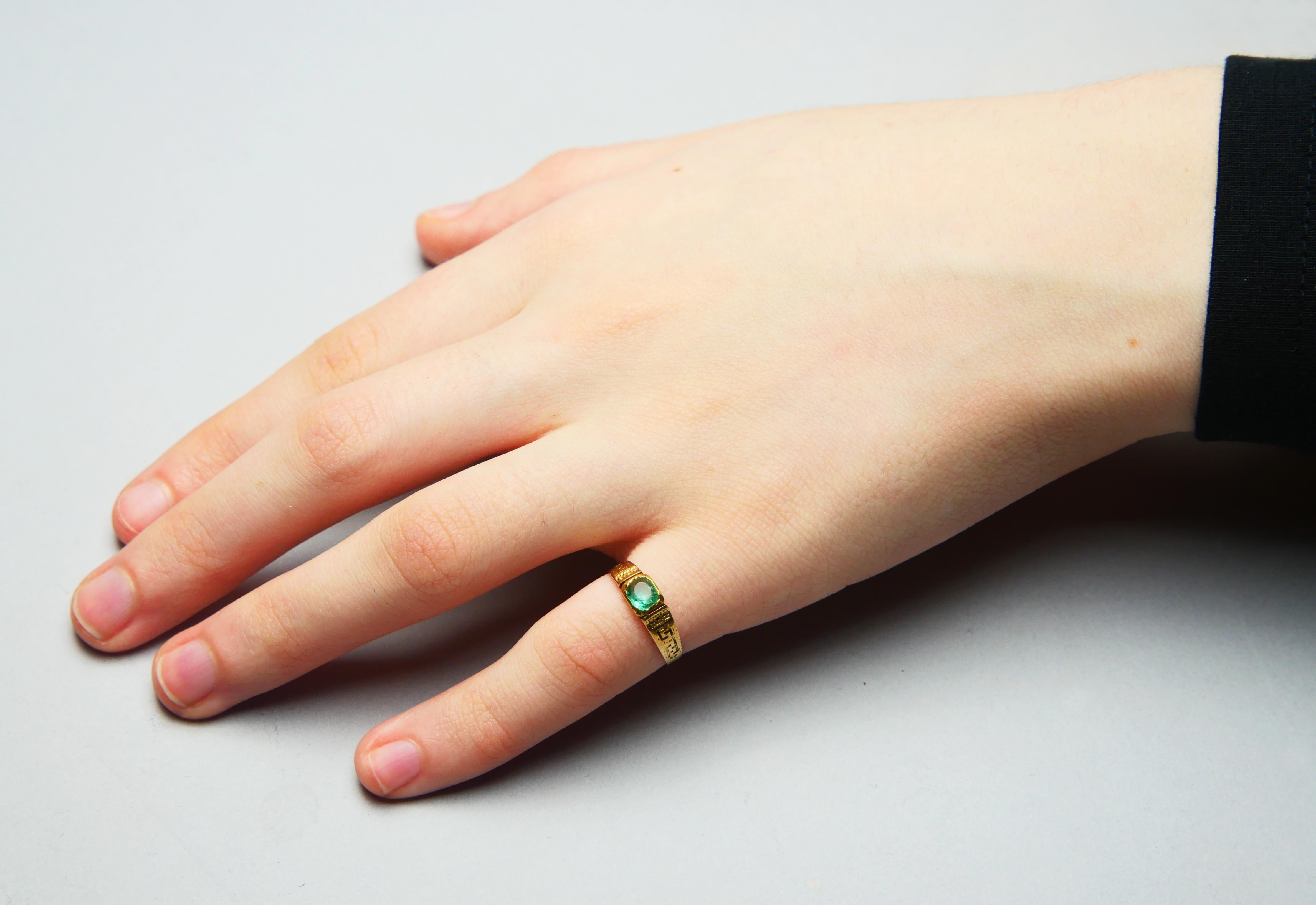 Antique Ring natural 0.4 ct Emerald solid 18K Yellow Gold Ø US4.25 / 1.56gr 3