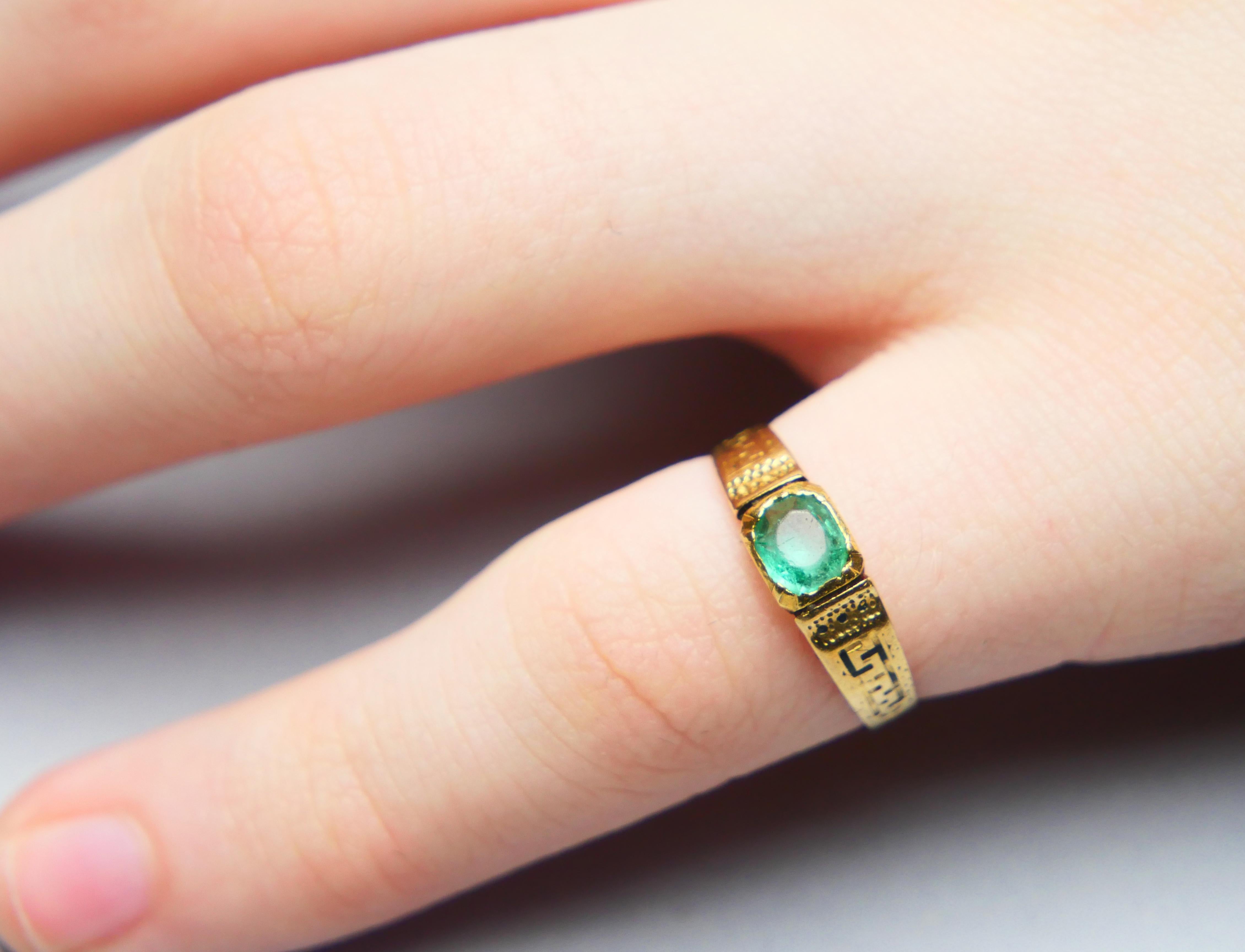 Antique Ring natural 0.4 ct Emerald solid 18K Yellow Gold Ø US4.25 / 1.56gr 4
