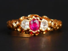 Anillo Antiguo Rubí natural 0,4 ct Diamantes oro macizo 18K Ø 6US/ 2,7 gr