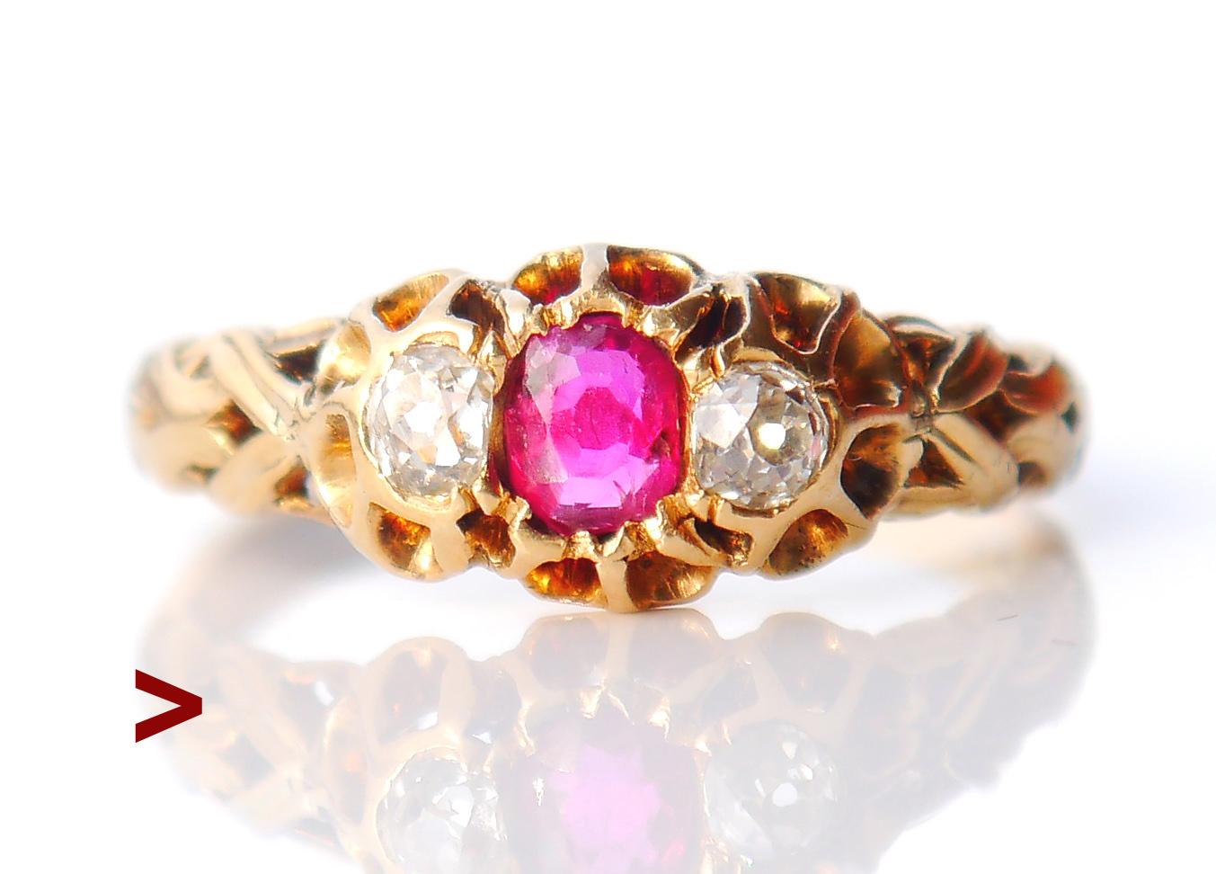 Art Deco Antique Ring natural 0.4 ct Ruby Diamonds solid 18K Gold Ø 6US/ 2.7 gr For Sale