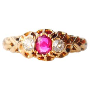 Antique Ring natural 0.4 ct Ruby Diamonds solid 18K Gold Ø 6US/ 2.7 gr ...