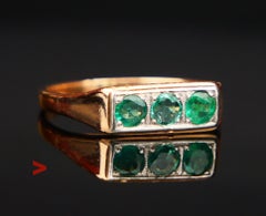 Antique Ring natural 0.45ctw Emeralds solid 14K Gold Ø US 5.75 / 1.6 gr