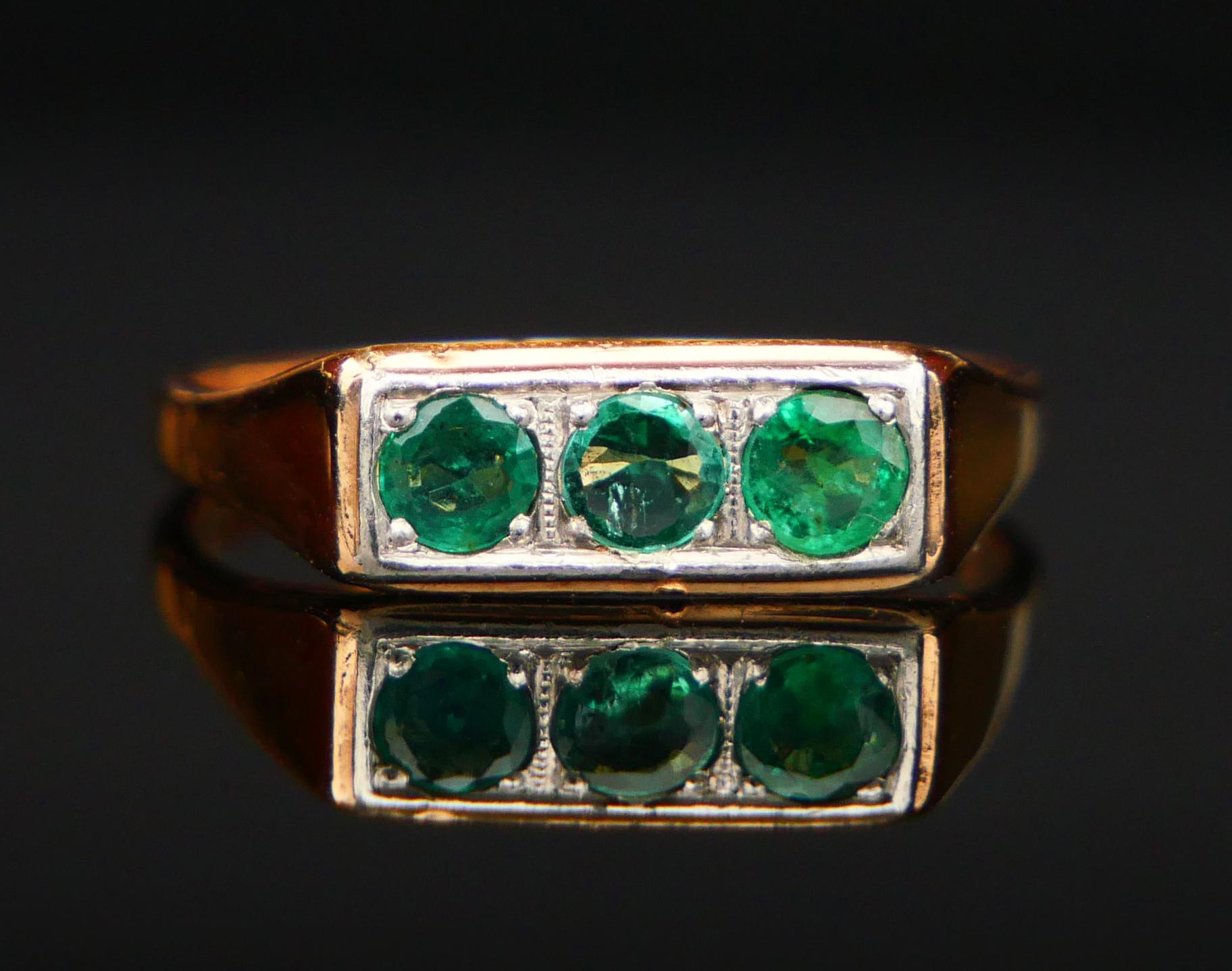 Art déco Bague ancienne naturelle 0.45ctw Emeraudes massif 14K Or Ø US 5.75 / 1.6 gr en vente