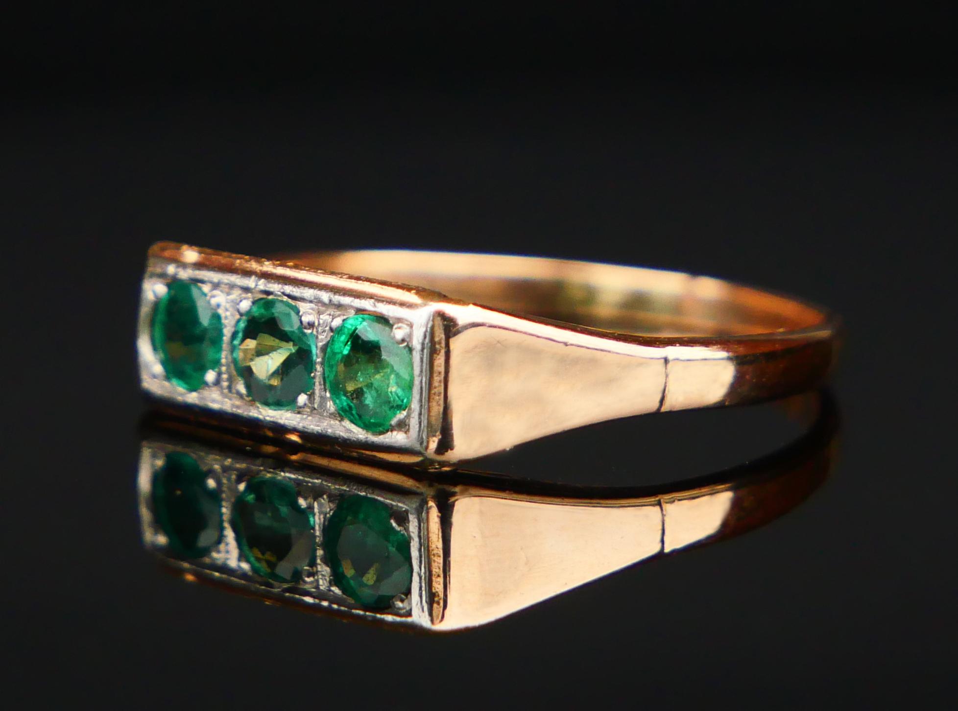 Taille vieille Europe Bague ancienne naturelle 0.45ctw Emeraudes massif 14K Or Ø US 5.75 / 1.6 gr en vente