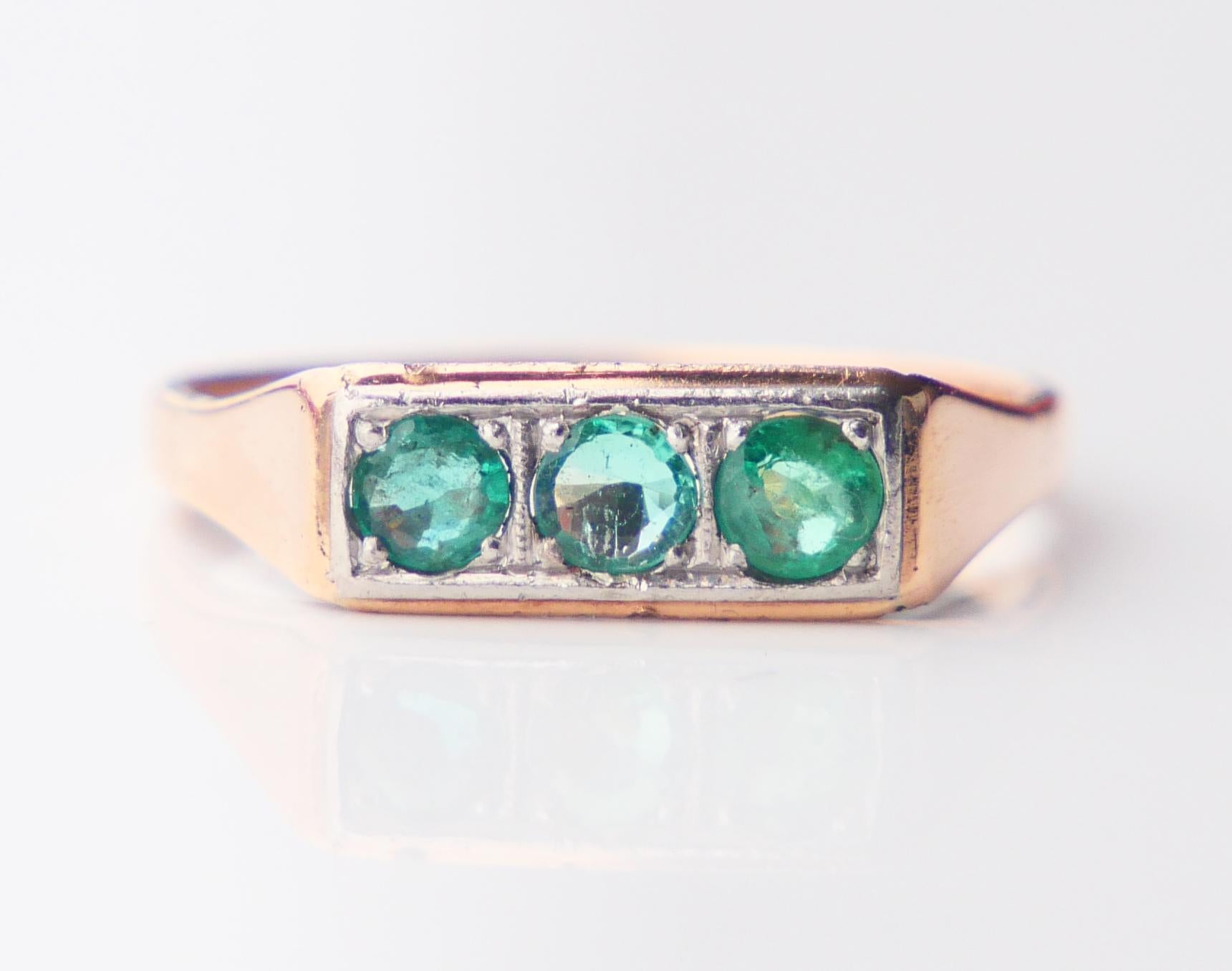 Bague ancienne naturelle 0.45ctw Emeraudes massif 14K Or Ø US 5.75 / 1.6 gr Pour femmes en vente