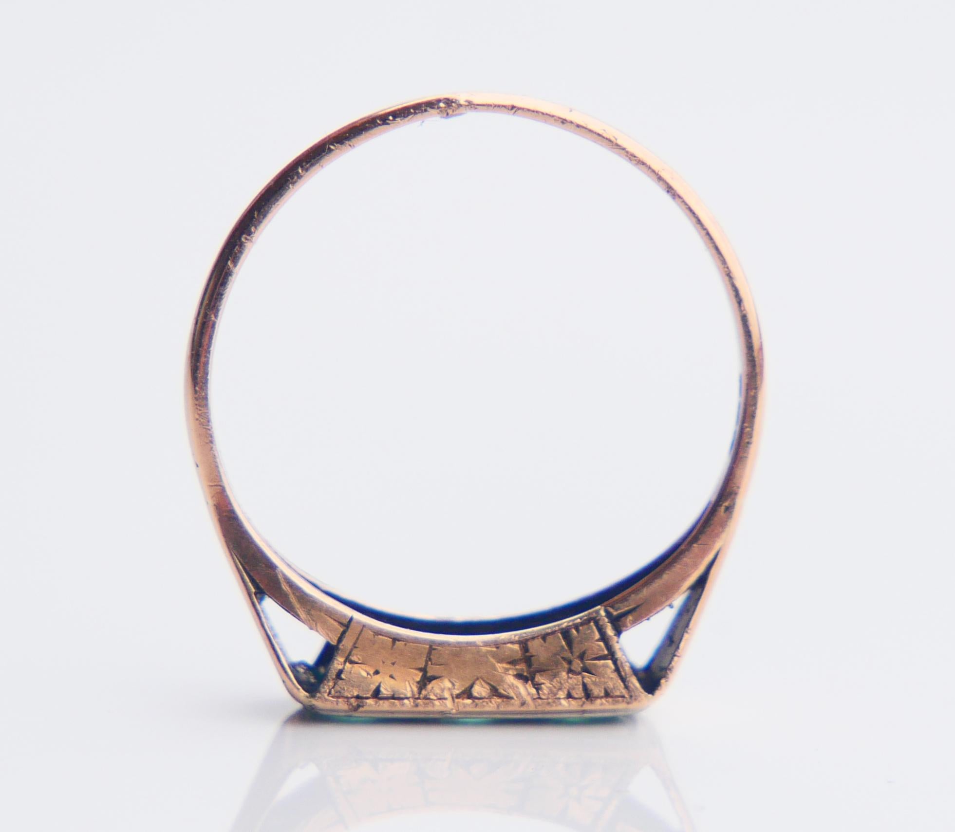 Bague ancienne naturelle 0.45ctw Emeraudes massif 14K Or Ø US 5.75 / 1.6 gr en vente 3