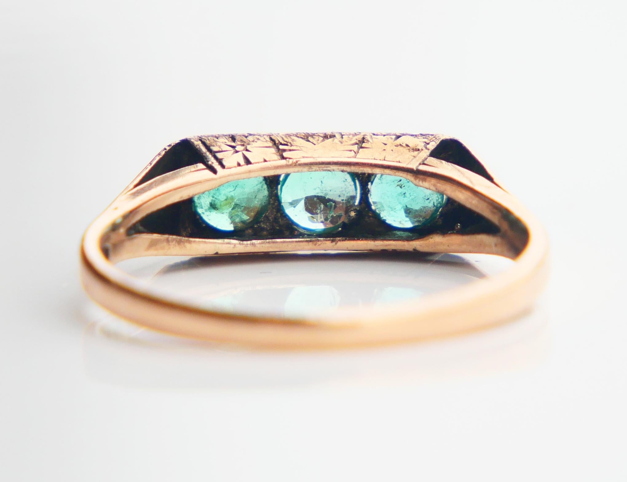 Bague ancienne naturelle 0.45ctw Emeraudes massif 14K Or Ø US 5.75 / 1.6 gr en vente 2