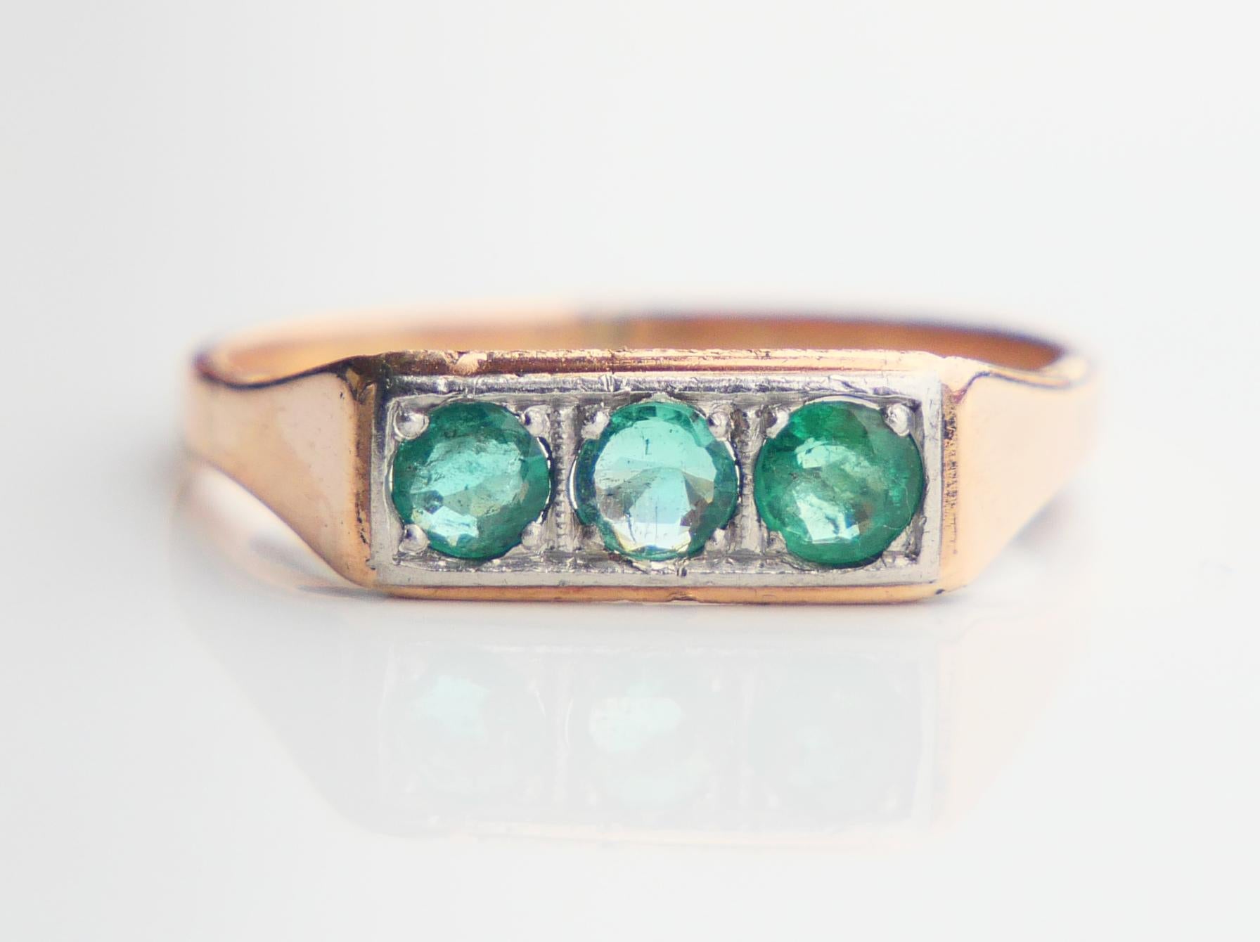 Bague ancienne naturelle 0.45ctw Emeraudes massif 14K Or Ø US 5.75 / 1.6 gr en vente 4