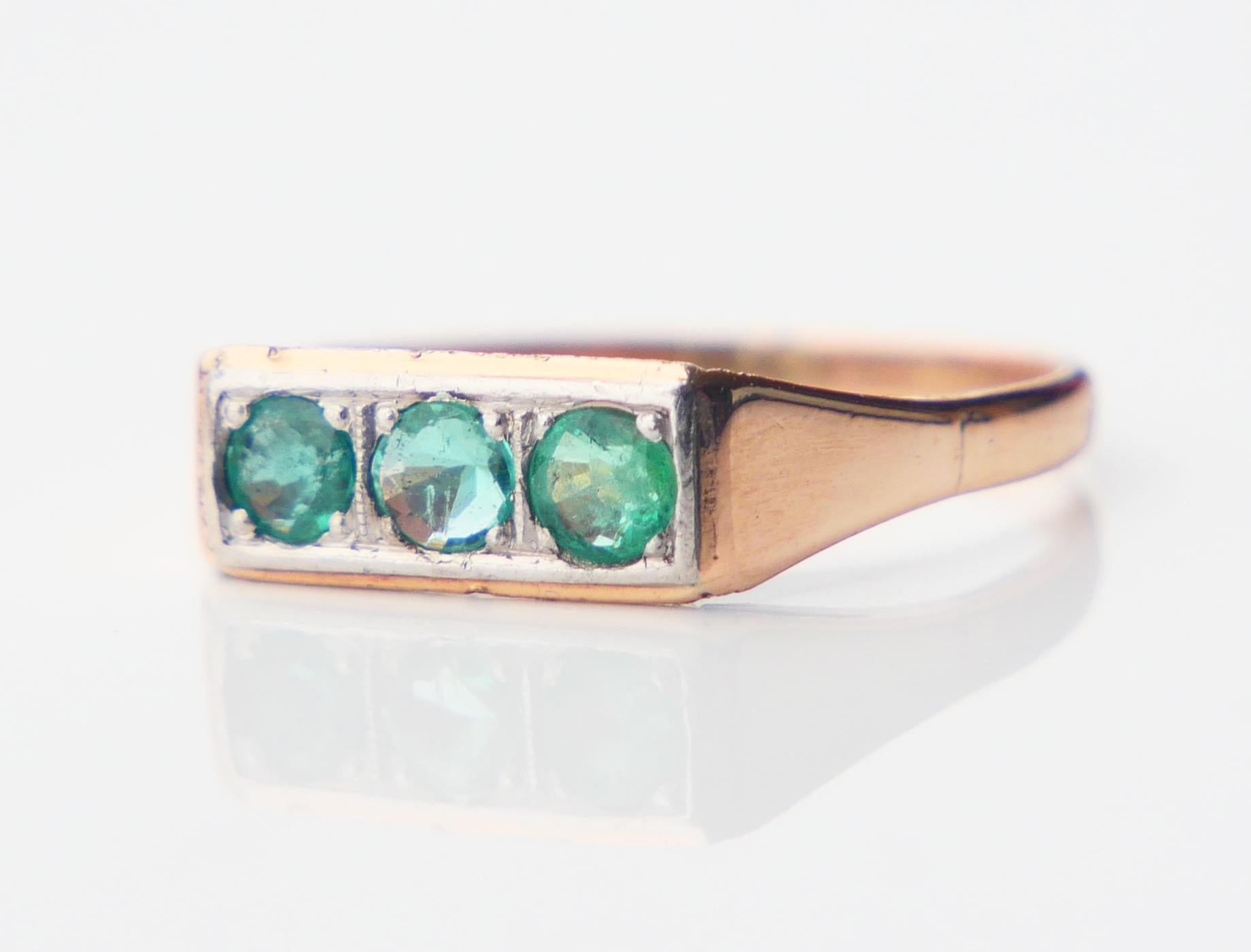 Bague ancienne naturelle 0.45ctw Emeraudes massif 14K Or Ø US 5.75 / 1.6 gr en vente 5